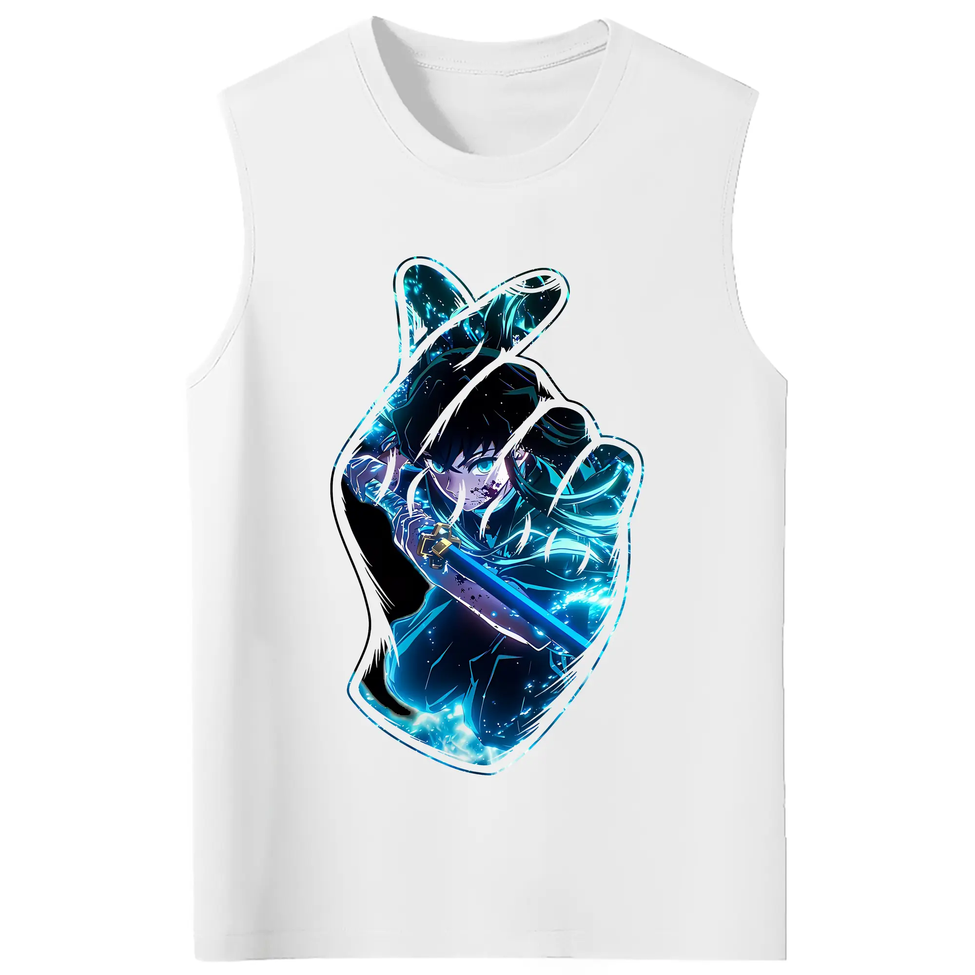 鬼滅の刃 グッズ,時透 無一郎 - コットン100％ タンクトップ ・ フロントプリント ・ タイトフィット ・ 快適 通気性 ・ スポーツ カジュアル 散歩用