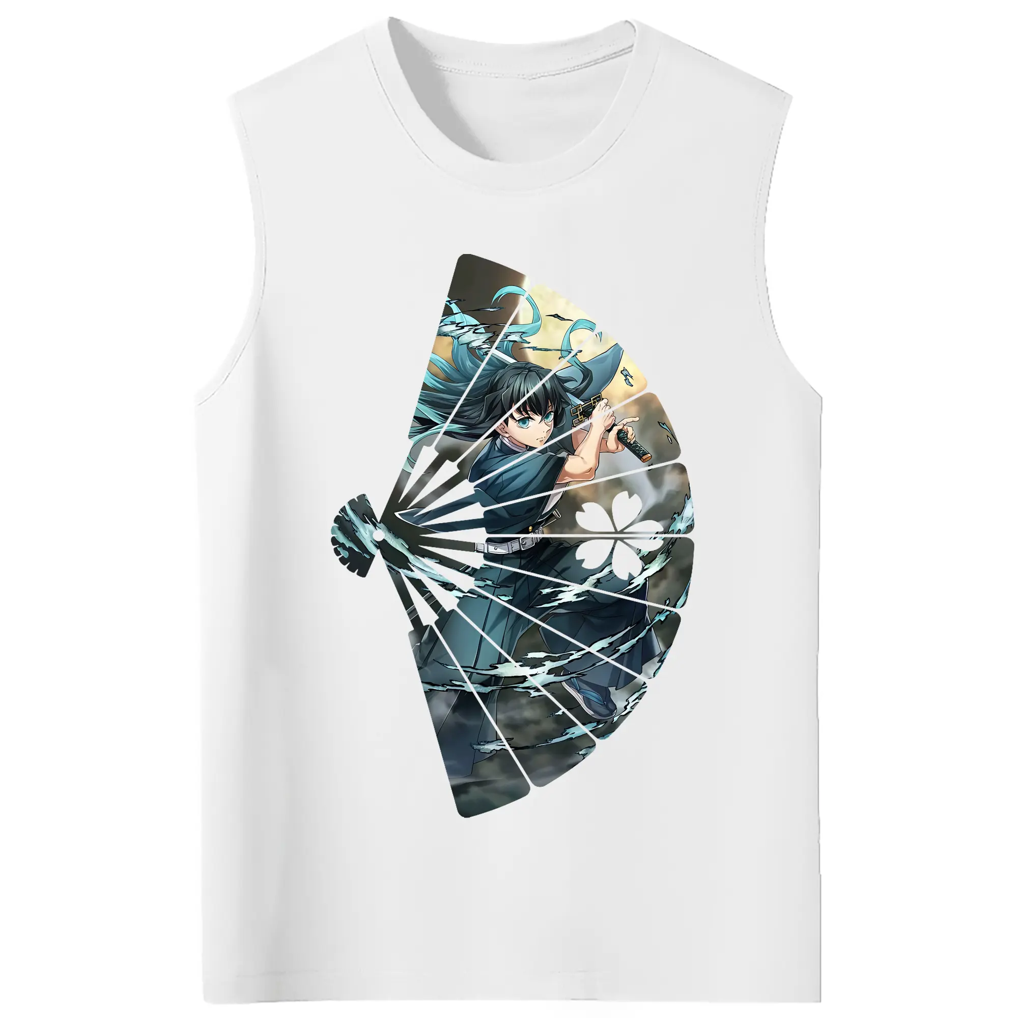 鬼滅の刃 グッズ,時透 無一郎 - コットン100％ タンクトップ ・ フロントプリント ・ タイトフィット ・ 快適 通気性 ・ スポーツ カジュアル 散歩用