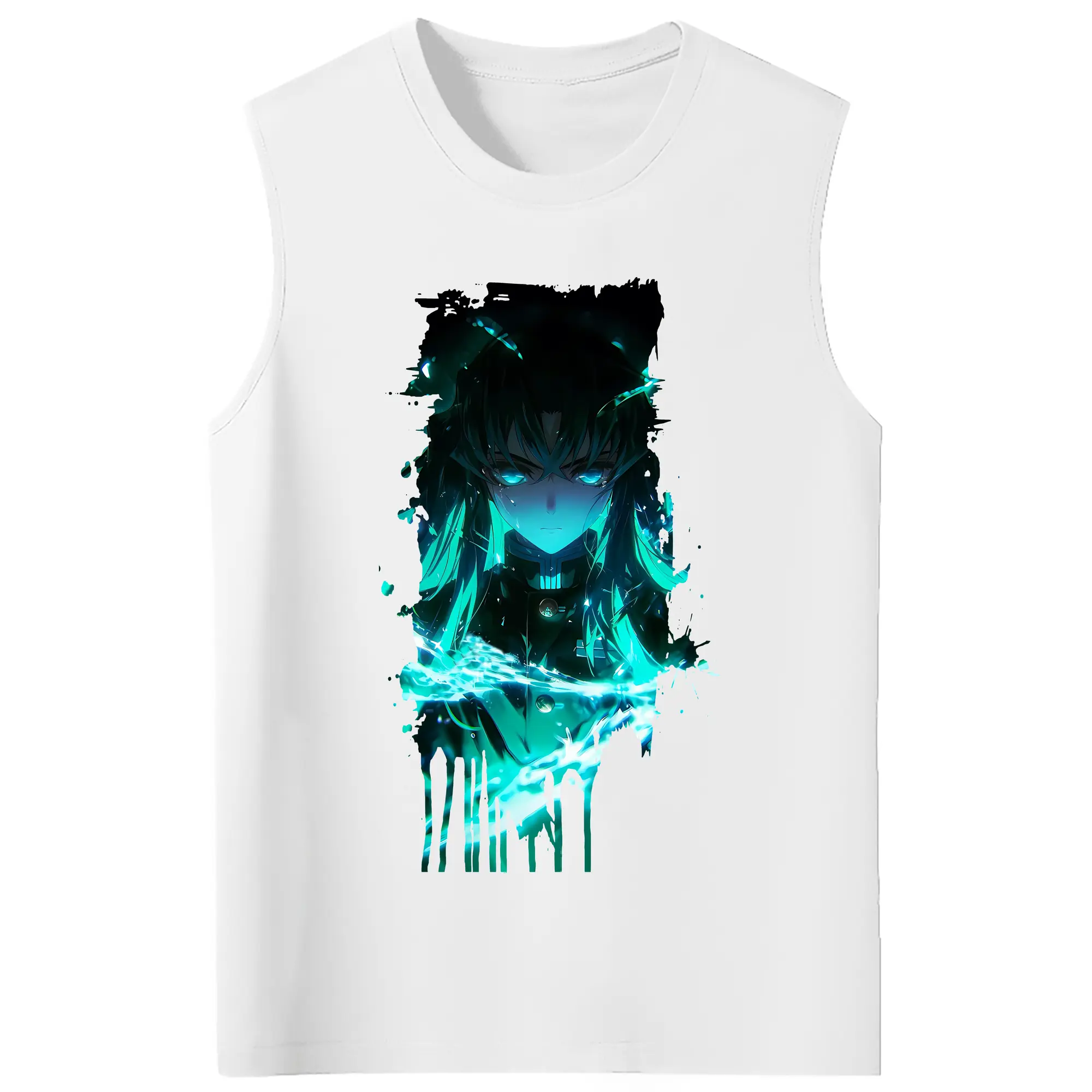 鬼滅の刃 グッズ,時透 無一郎 - コットン100％ タンクトップ ・ フロントプリント ・ タイトフィット ・ 快適 通気性 ・ スポーツ カジュアル 散歩用