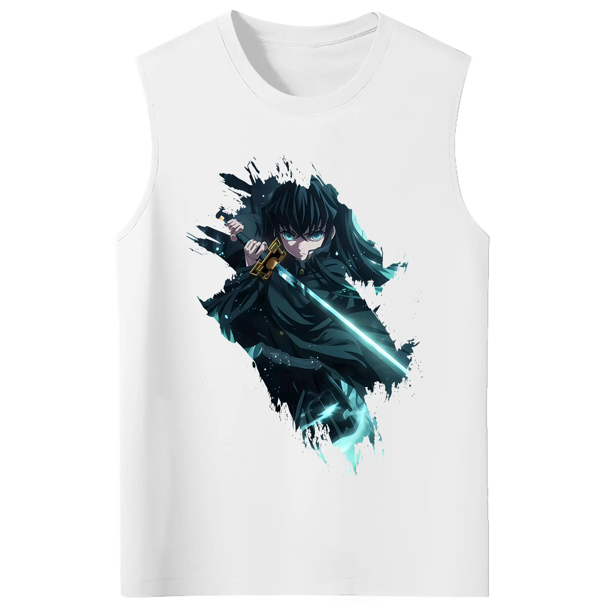 鬼滅の刃 グッズ,時透 無一郎 - コットン100％ タンクトップ ・ フロントプリント ・ タイトフィット ・ 快適 通気性 ・ スポーツ カジュアル 散歩用