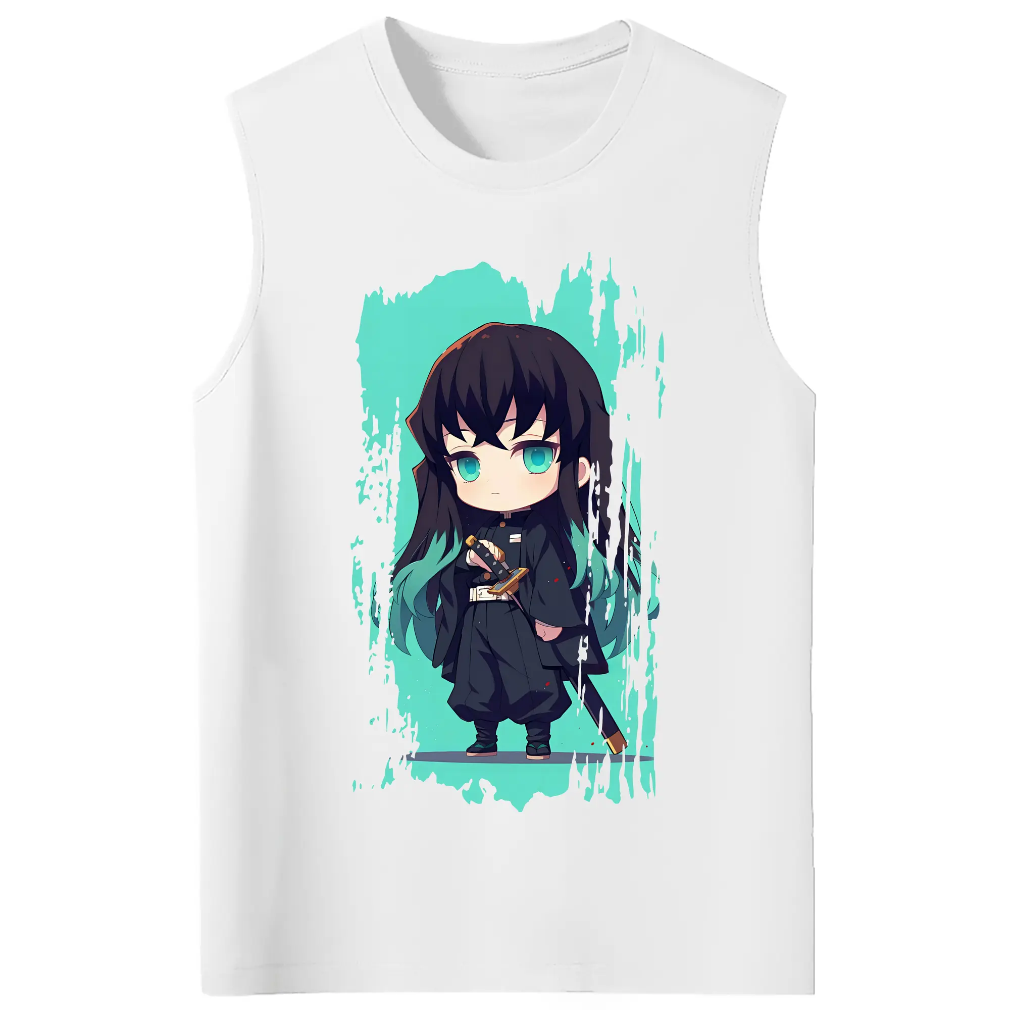 鬼滅の刃 グッズ,時透 無一郎 - コットン100％ タンクトップ ・ フロントプリント ・ タイトフィット ・ 快適 通気性 ・ スポーツ カジュアル 散歩用