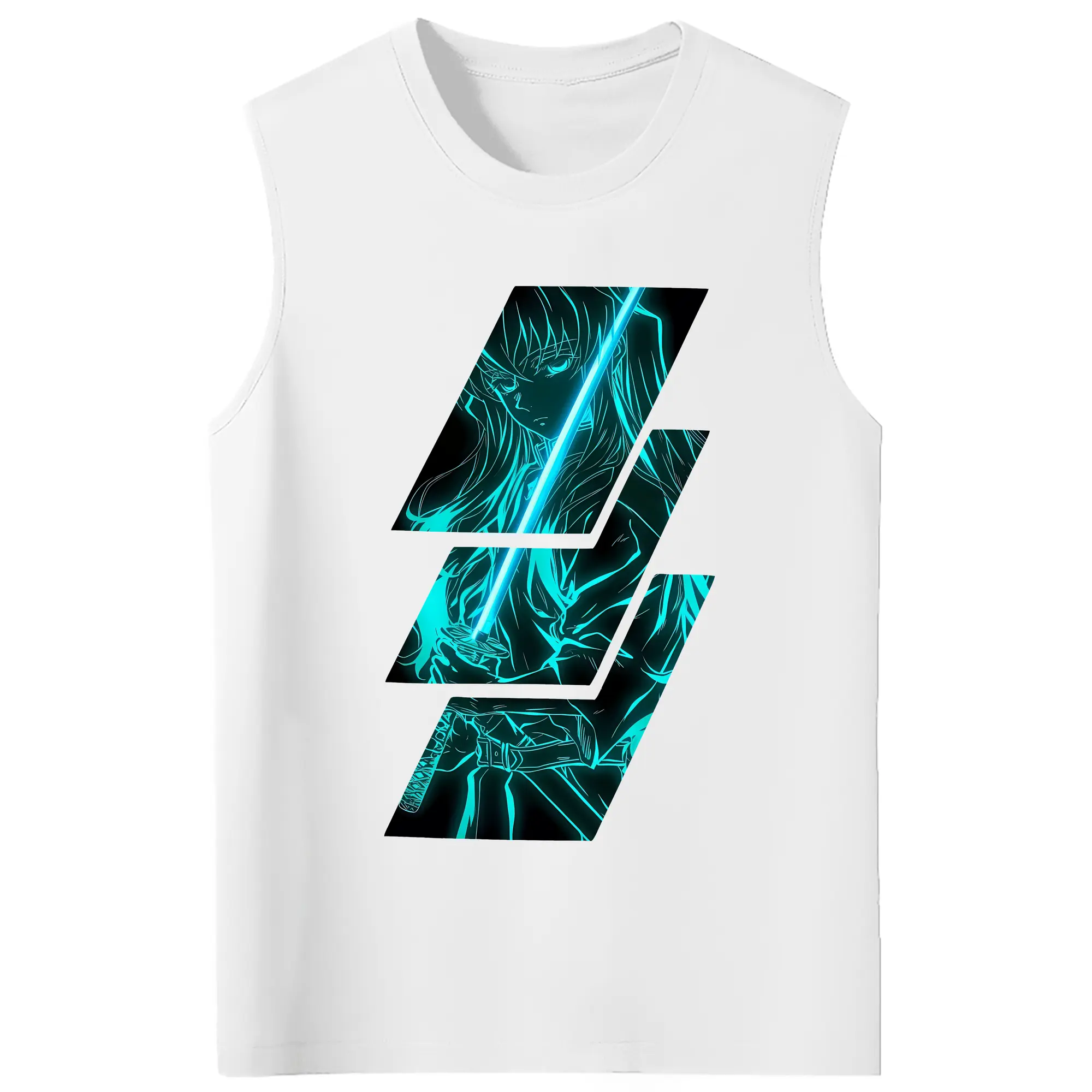 鬼滅の刃 グッズ,時透 無一郎 - コットン100％ タンクトップ ・ フロントプリント ・ タイトフィット ・ 快適 通気性 ・ スポーツ カジュアル 散歩用