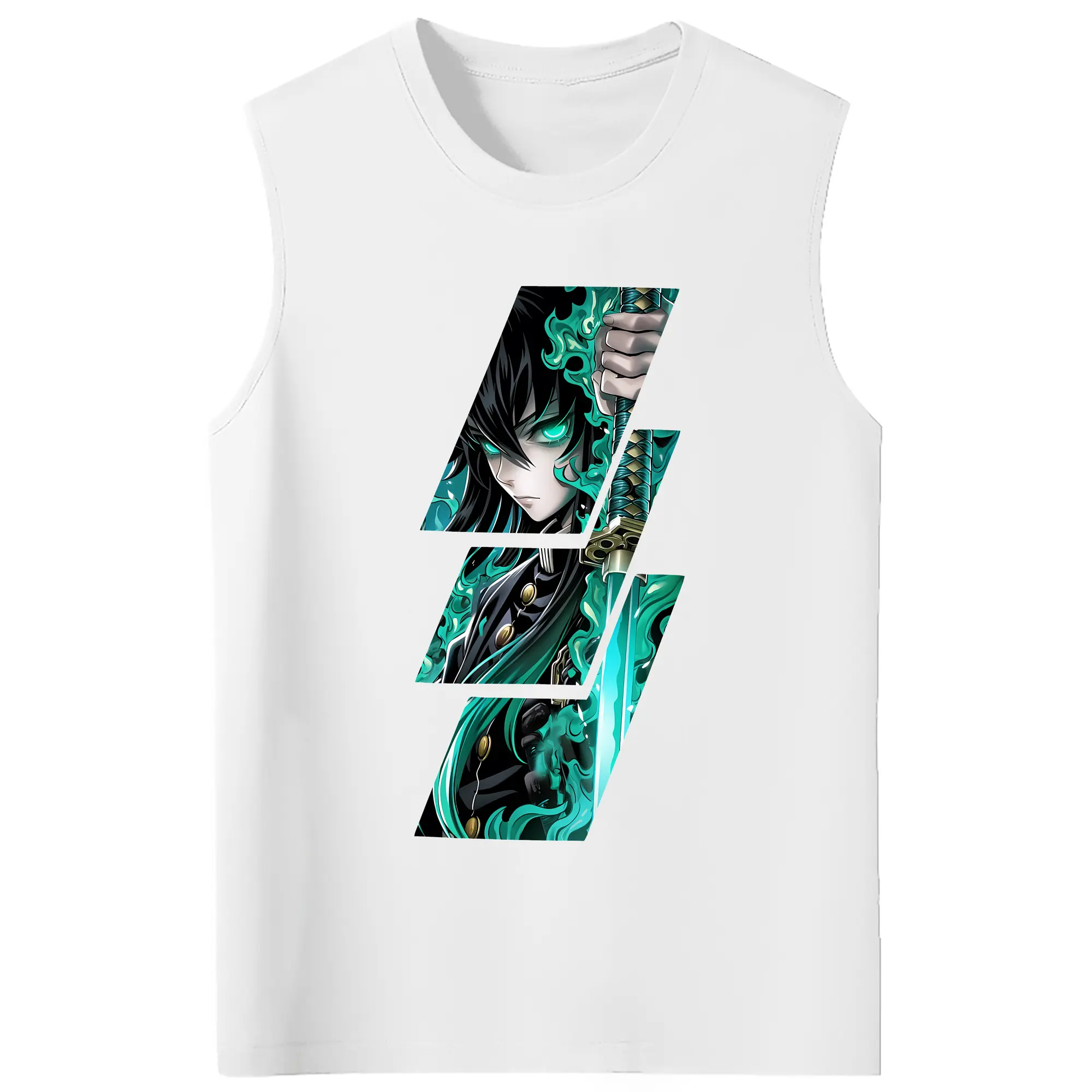 鬼滅の刃 グッズ,時透 無一郎 - コットン100％ タンクトップ ・ フロントプリント ・ タイトフィット ・ 快適 通気性 ・ スポーツ カジュアル 散歩用