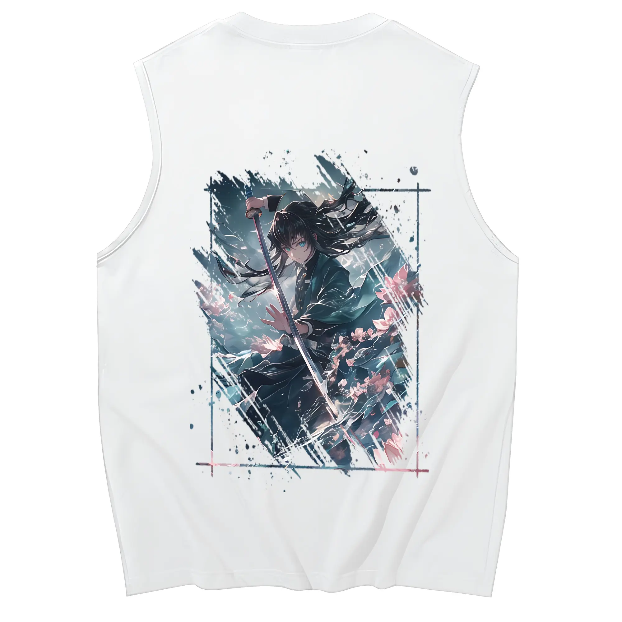 鬼滅の刃 グッズ,時透 無一郎 - コットン100％ タンクトップ ・ 背面プリント ・ タイトシルエット ・ 快適 通気性 ・ スポーツ カジュアル 散歩用