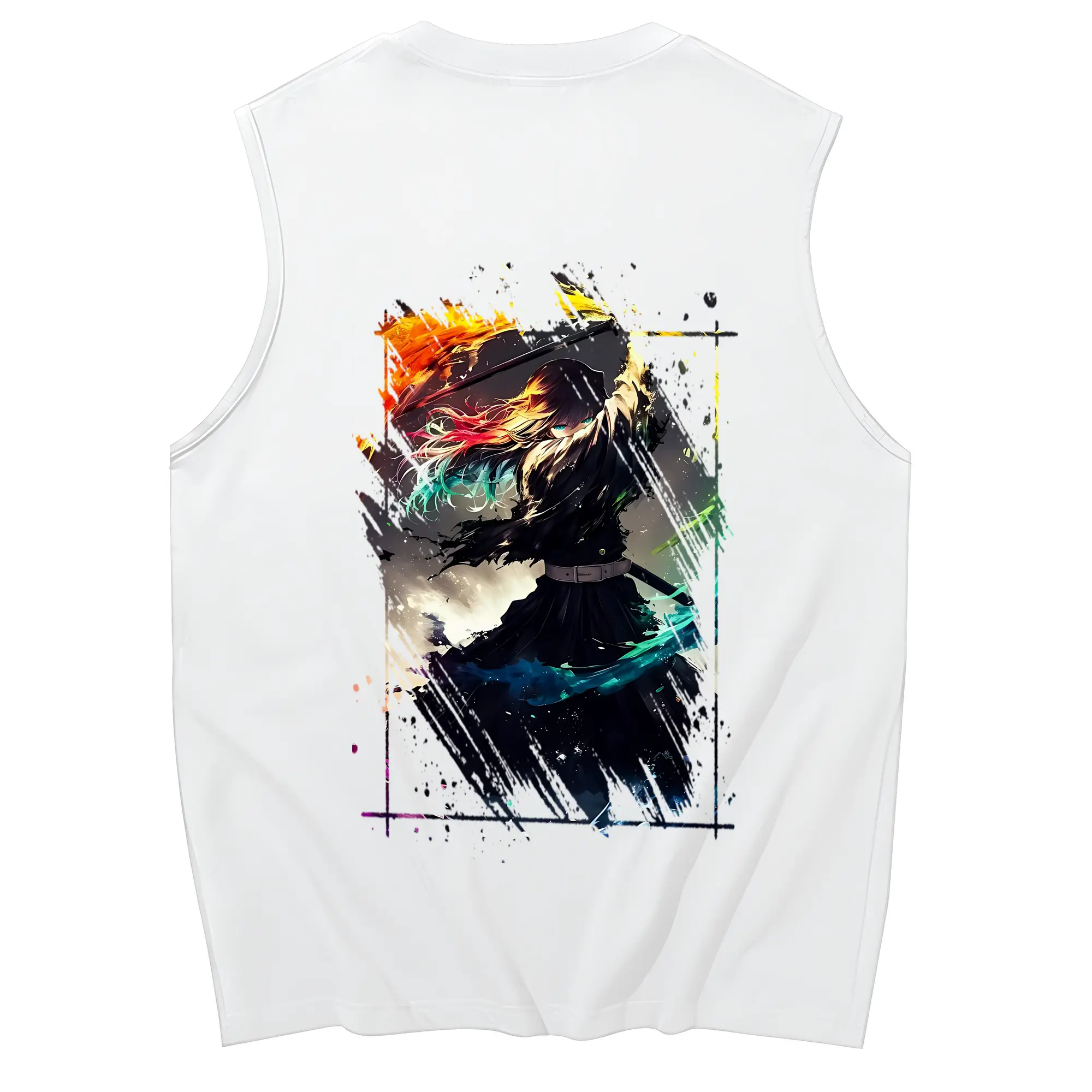 鬼滅の刃 グッズ,時透 無一郎 - コットン100％ タンクトップ ・ 背面プリント ・ タイトシルエット ・ 快適 通気性 ・ スポーツ カジュアル 散歩用