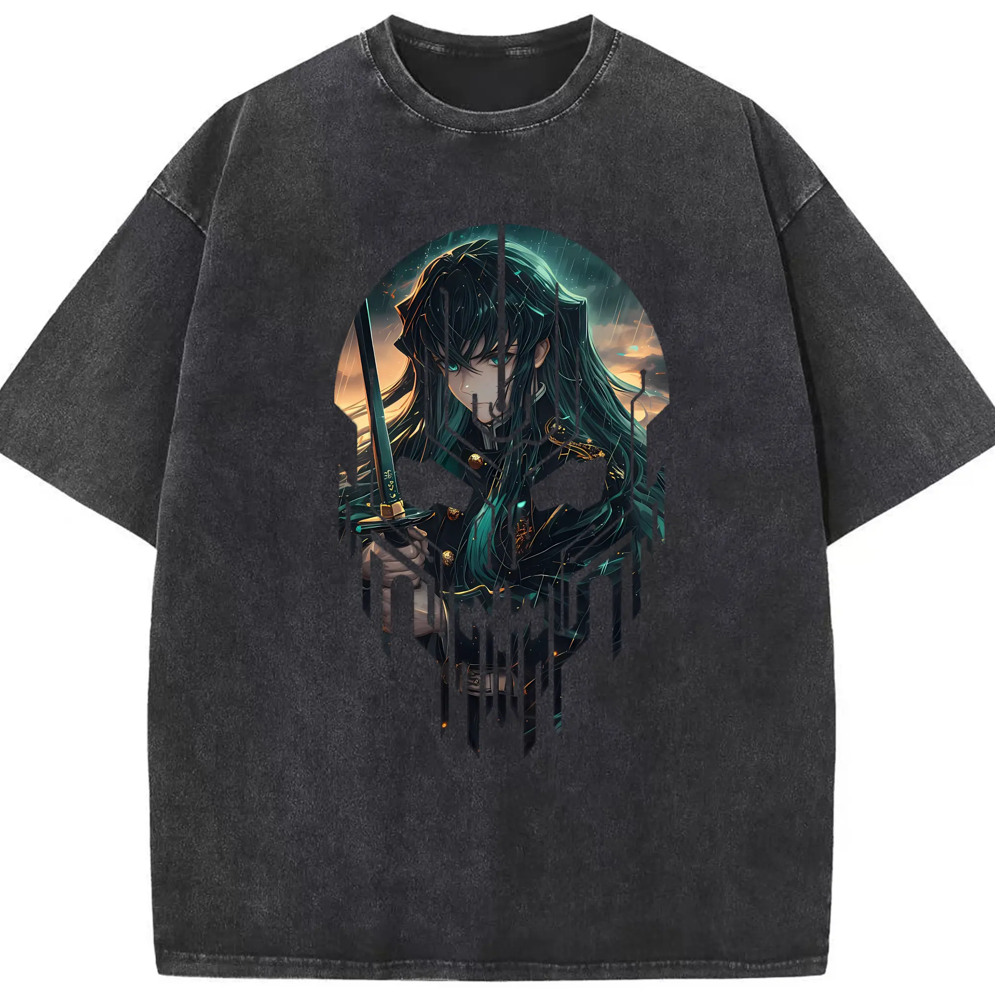 鬼滅の刃 グッズ,時透 無一郎 - 綿100％ ヴィンテージ風 半袖Tシャツ ・ フロントプリント ・ 柔らか肌触り ・ 通気性 快適 ・ スポーツ カジュアル 外出用