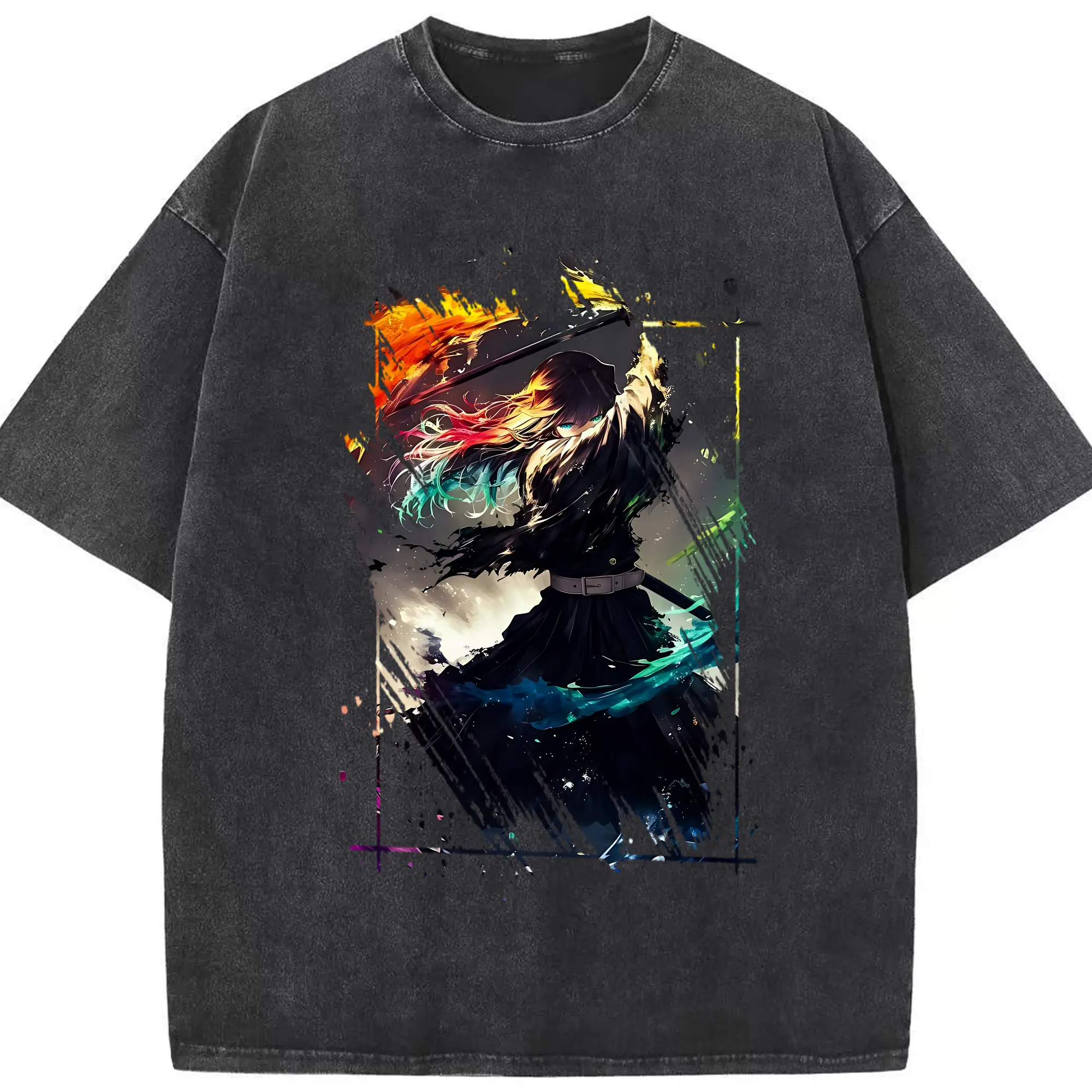 鬼滅の刃 グッズ,時透 無一郎 - 綿100％ ヴィンテージ風 半袖Tシャツ ・ フロントプリント ・ 柔らか肌触り ・ 通気性 快適 ・ スポーツ カジュアル 外出用