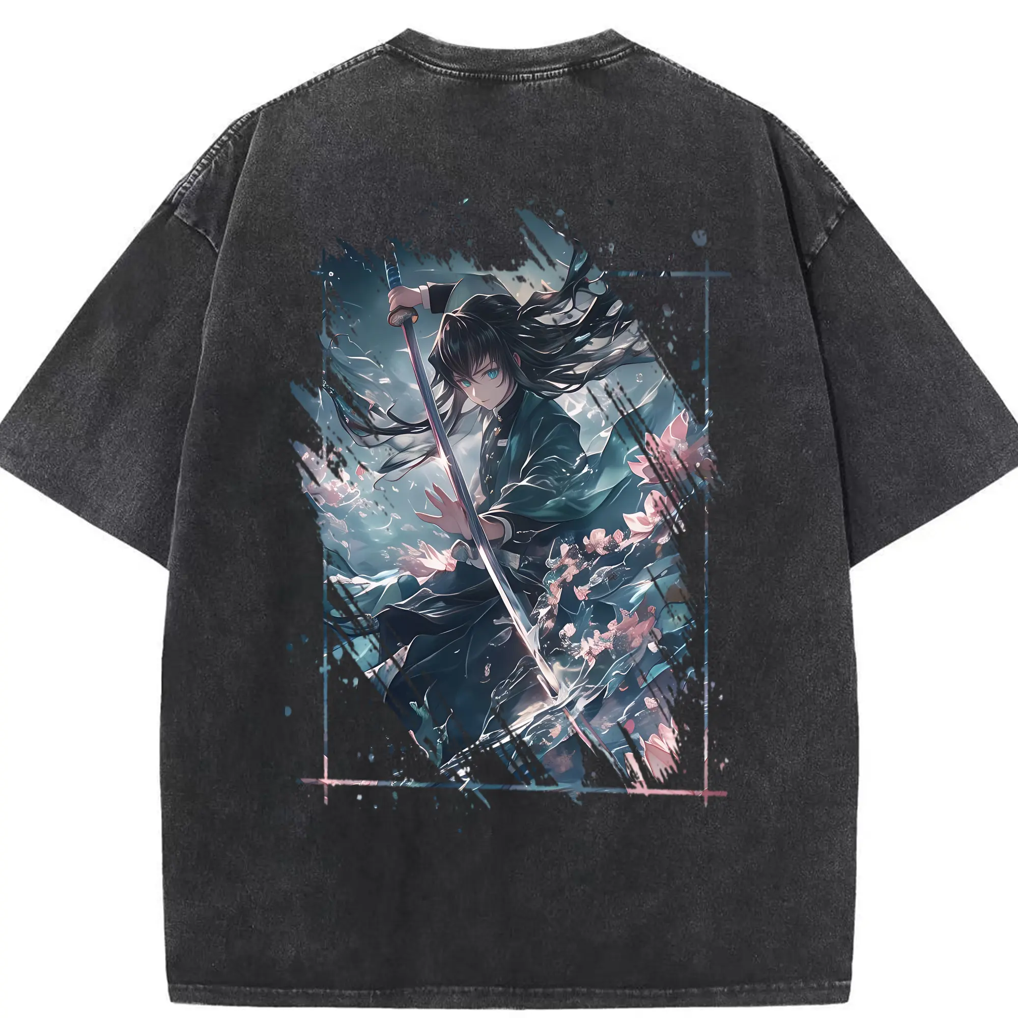 鬼滅の刃 グッズ,時透 無一郎 - 綿100％ ヴィンテージ風 半袖Tシャツ ・ 背面プリント ・ 柔らか肌触り ・ 通気性 快適 ・ スポーツ カジュアル 外出用