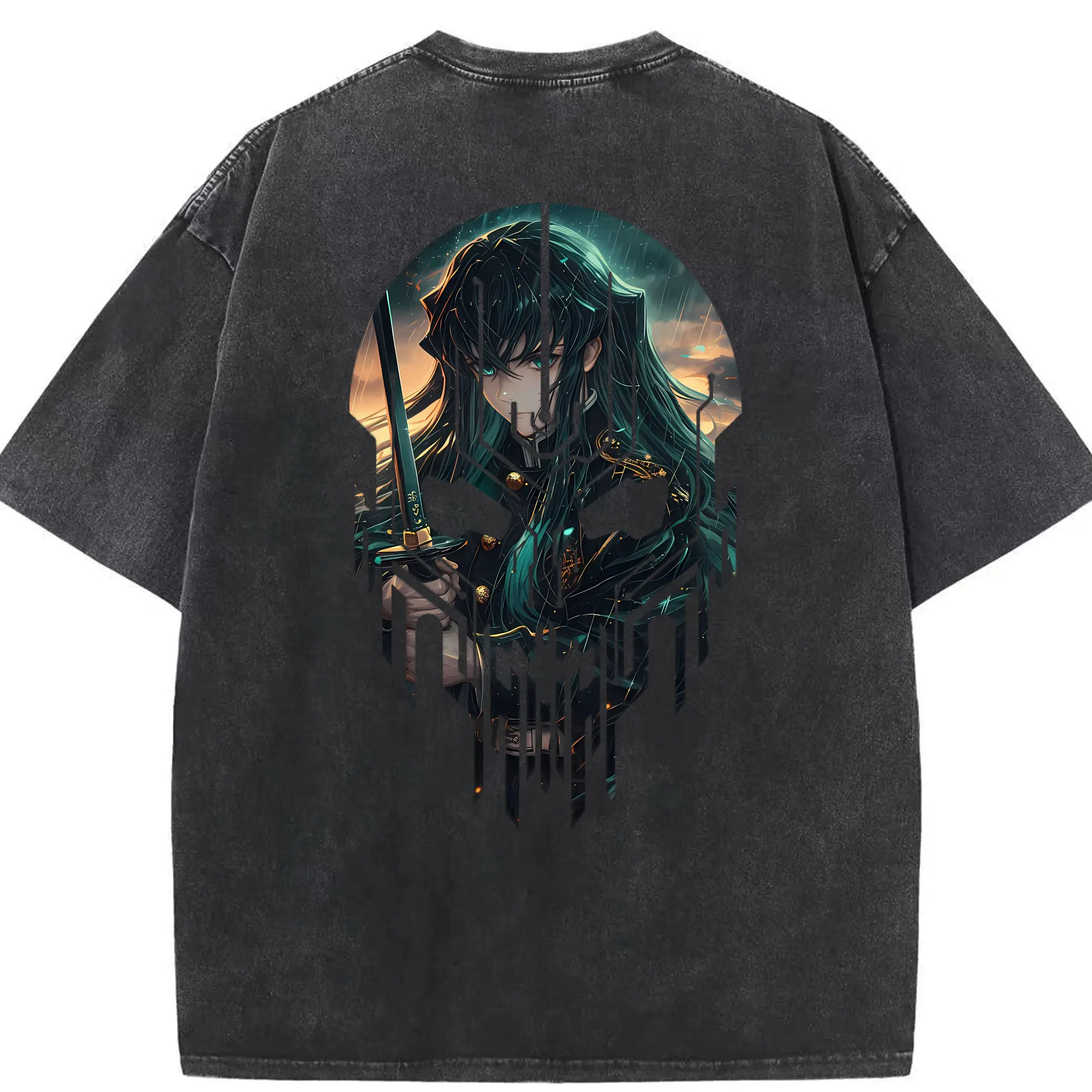 鬼滅の刃 グッズ,時透 無一郎 - 綿100％ ヴィンテージ風 半袖Tシャツ ・ 背面プリント ・ 柔らか肌触り ・ 通気性 快適 ・ スポーツ カジュアル 外出用