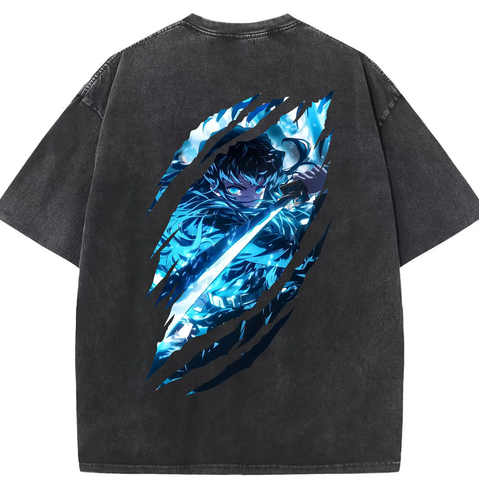 鬼滅の刃 グッズ,時透 無一郎 - 綿100％ ヴィンテージ風 半袖Tシャツ ・ 背面プリント ・ 柔らか肌触り ・ 通気性 快適 ・ スポーツ カジュアル 外出用