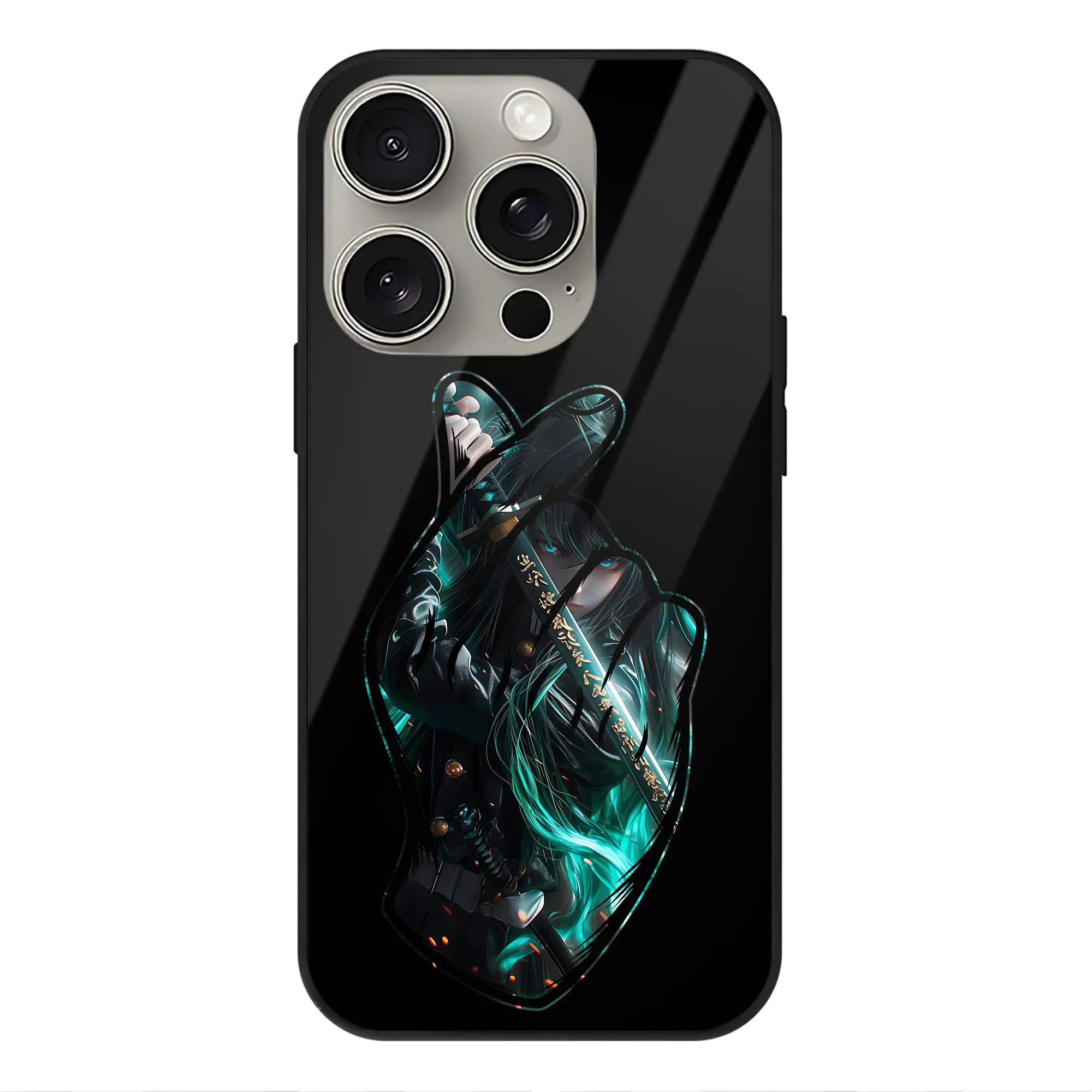 鬼滅の刃 グッズ,時透 無一郎 - IPhone15Pro対応 ・ スマホケース ・ 背面ガラス ・ TPU+強化ガラス ・ 耐衝撃 ・ 黄変防止 ・ ワイヤレス充電対応 ・ 3D立体ボタン