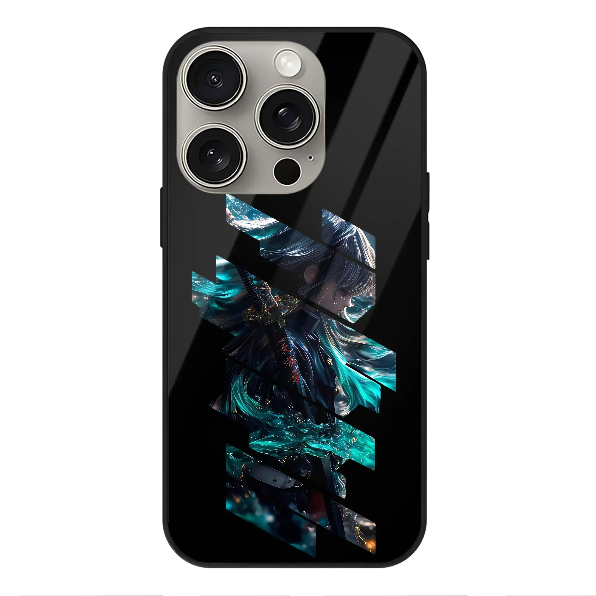 鬼滅の刃 グッズ,時透 無一郎 - IPhone15Pro対応 ・ スマホケース ・ 背面ガラス ・ TPU+強化ガラス ・ 耐衝撃 ・ 黄変防止 ・ ワイヤレス充電対応 ・ 3D立体ボタン