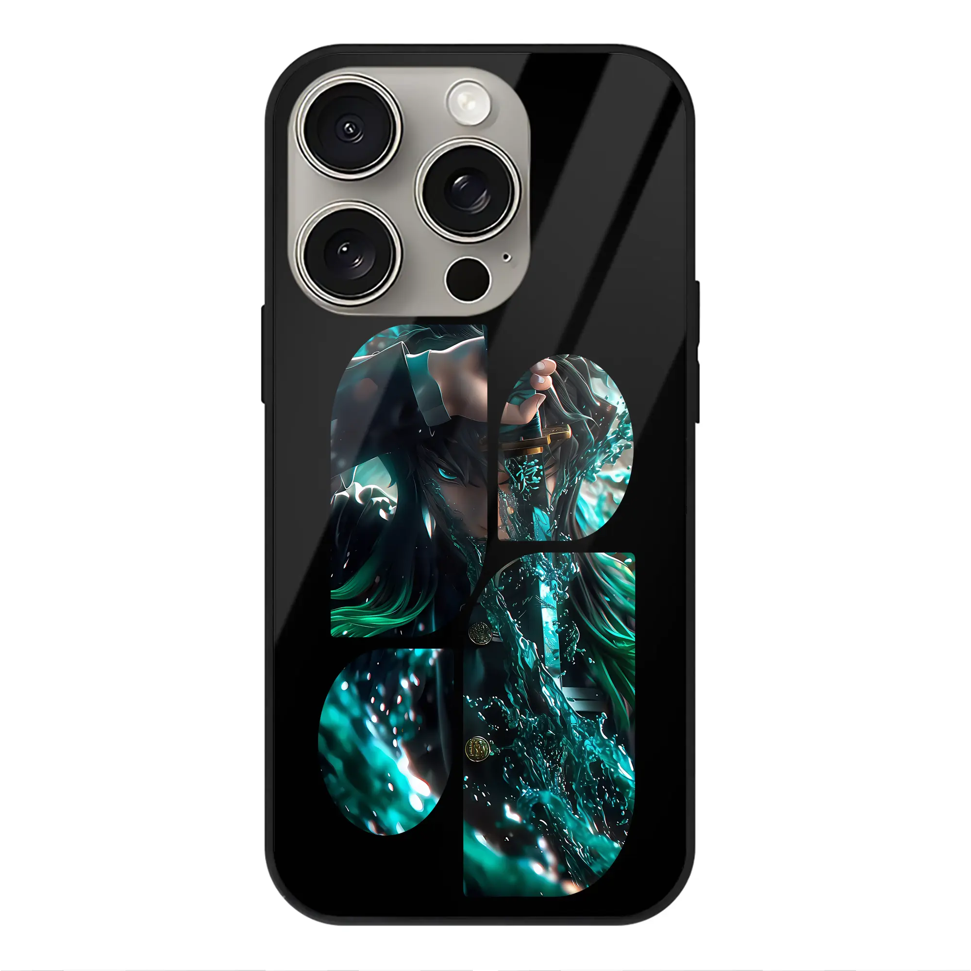 鬼滅の刃 グッズ,時透 無一郎 - IPhone15Pro対応 ・ スマホケース ・ 背面ガラス ・ TPU+強化ガラス ・ 耐衝撃 ・ 黄変防止 ・ ワイヤレス充電対応 ・ 3D立体ボタン