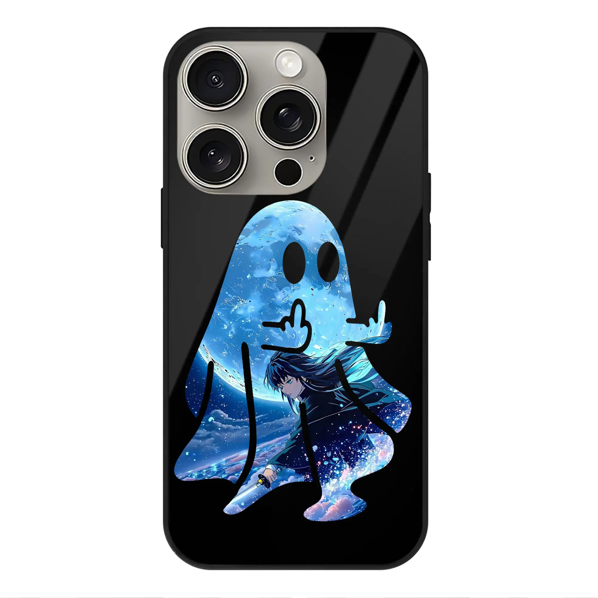 鬼滅の刃 グッズ,時透 無一郎 - IPhone15Pro対応 ・ スマホケース ・ 背面ガラス ・ TPU+強化ガラス ・ 耐衝撃 ・ 黄変防止 ・ ワイヤレス充電対応 ・ 3D立体ボタン