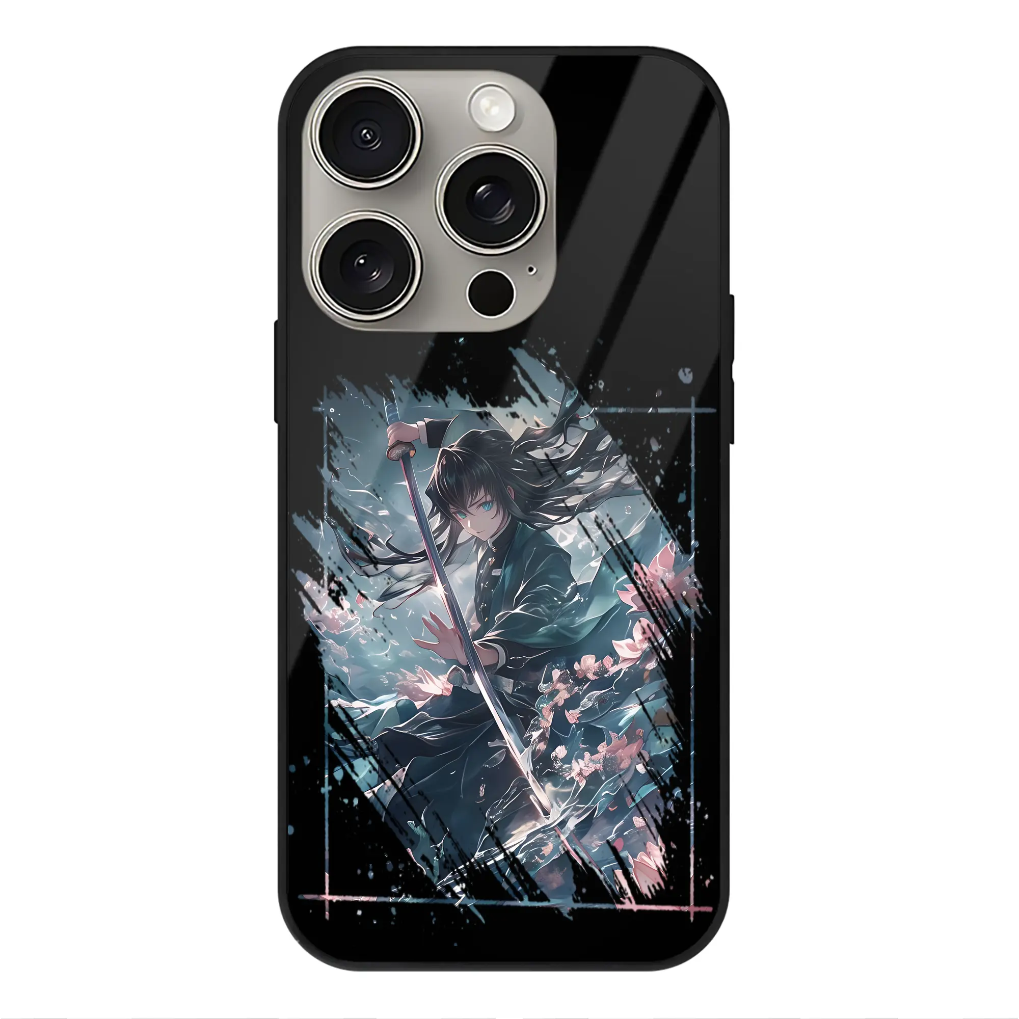 鬼滅の刃 グッズ,時透 無一郎 - IPhone15Pro対応 ・ スマホケース ・ 背面ガラス ・ TPU+強化ガラス ・ 耐衝撃 ・ 黄変防止 ・ ワイヤレス充電対応 ・ 3D立体ボタン