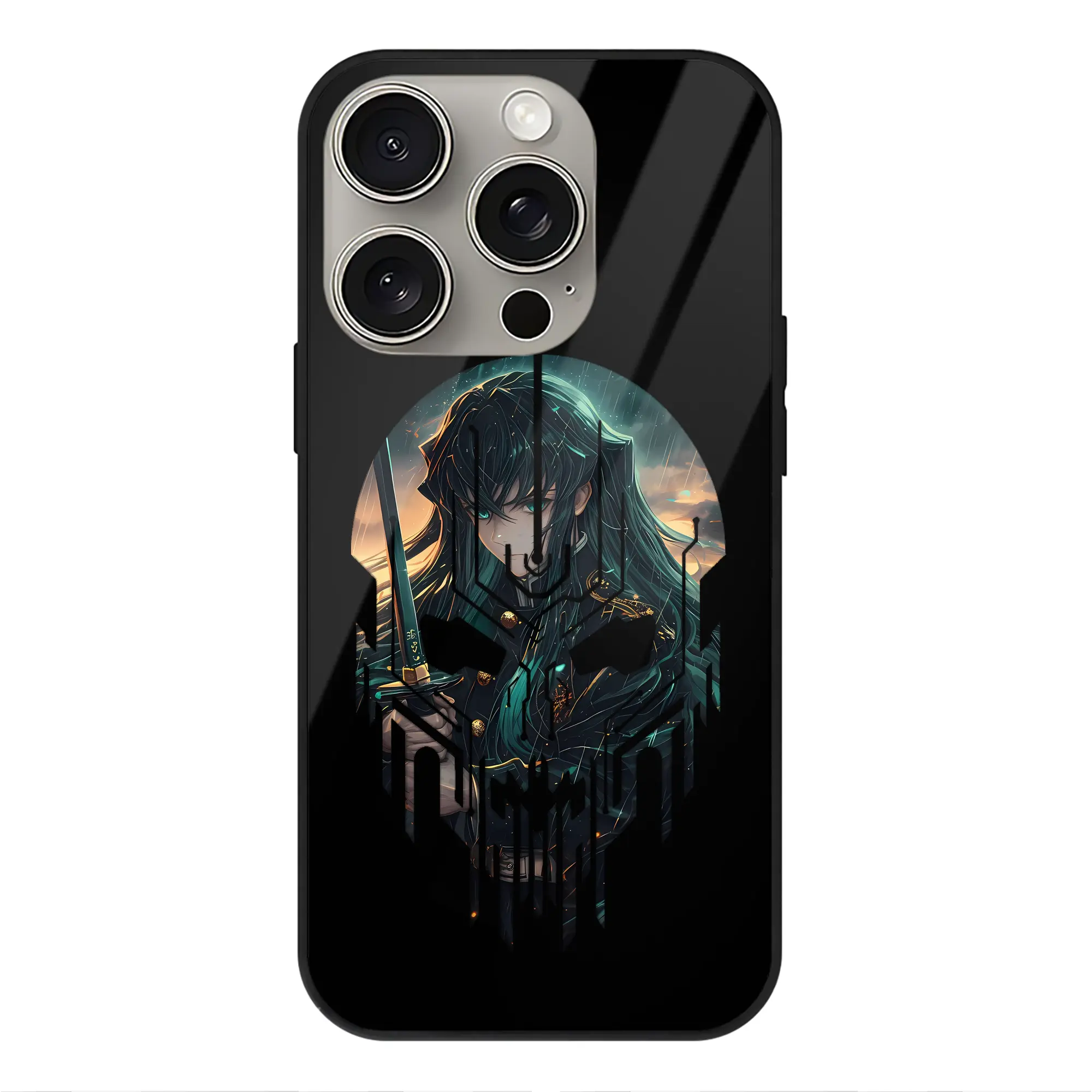 鬼滅の刃 グッズ,時透 無一郎 - IPhone15Pro対応 ・ スマホケース ・ 背面ガラス ・ TPU+強化ガラス ・ 耐衝撃 ・ 黄変防止 ・ ワイヤレス充電対応 ・ 3D立体ボタン