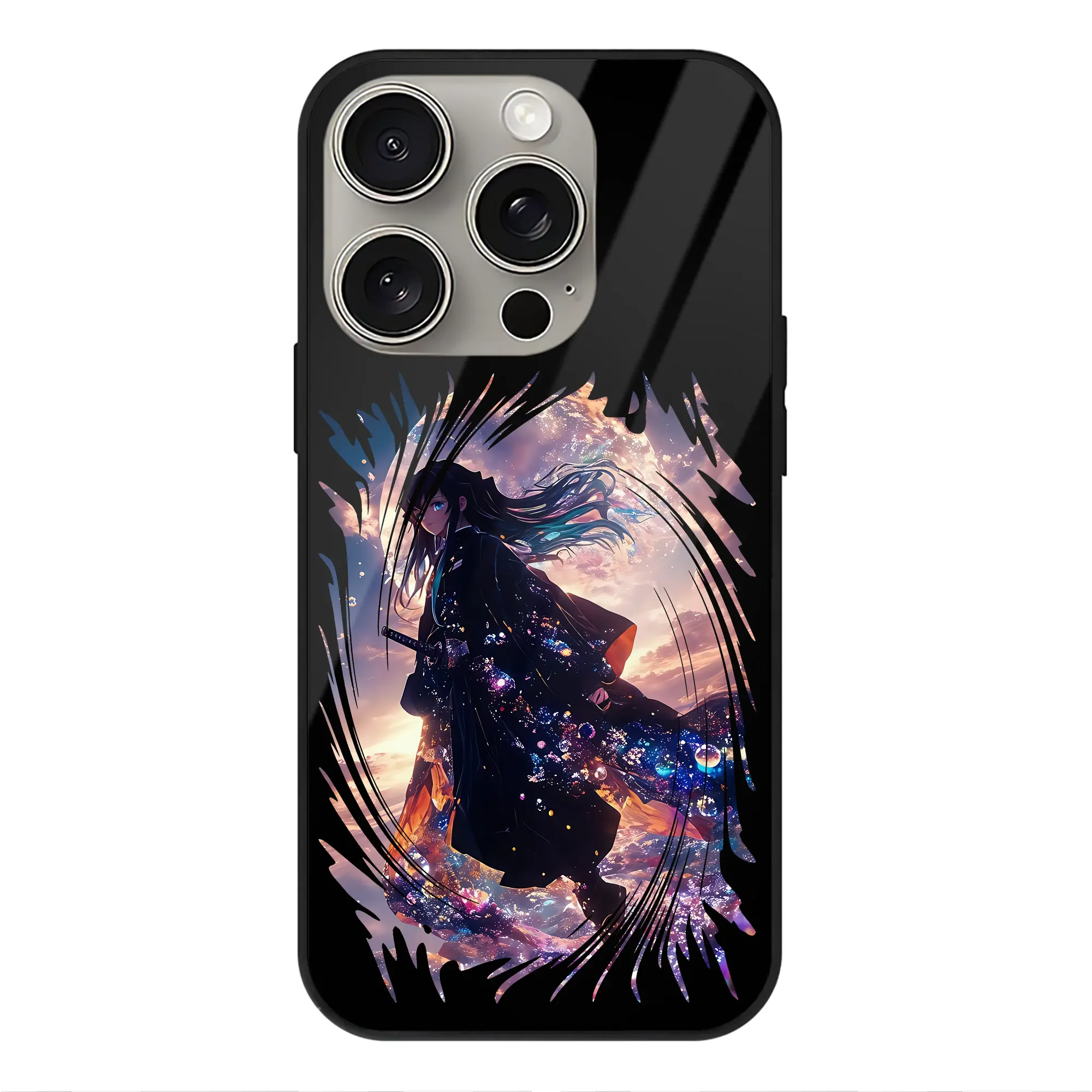 鬼滅の刃 グッズ,時透 無一郎 - IPhone15Pro対応 ・ スマホケース ・ 背面ガラス ・ TPU+強化ガラス ・ 耐衝撃 ・ 黄変防止 ・ ワイヤレス充電対応 ・ 3D立体ボタン