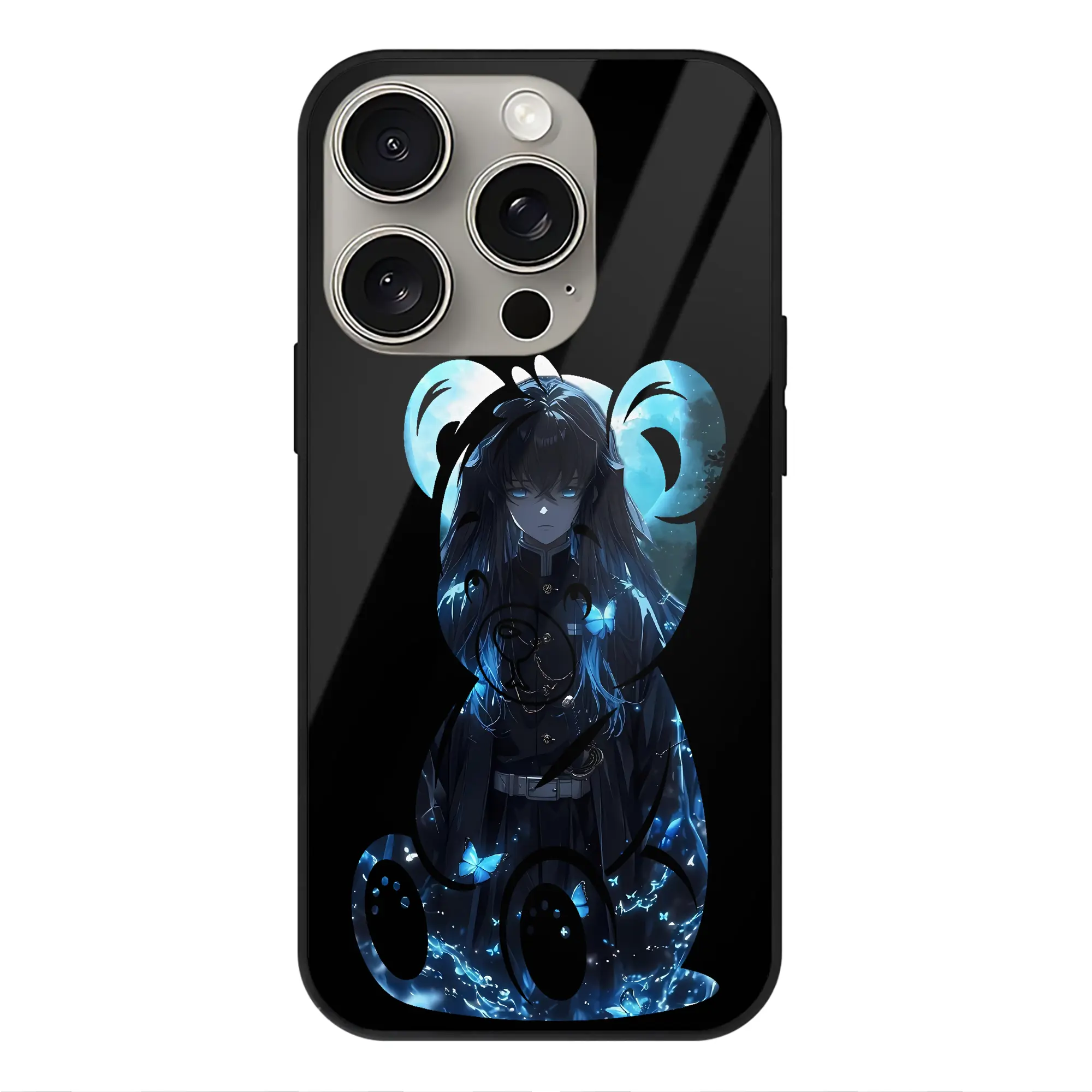 鬼滅の刃 グッズ,時透 無一郎 - IPhone15Pro対応 ・ スマホケース ・ 背面ガラス ・ TPU+強化ガラス ・ 耐衝撃 ・ 黄変防止 ・ ワイヤレス充電対応 ・ 3D立体ボタン