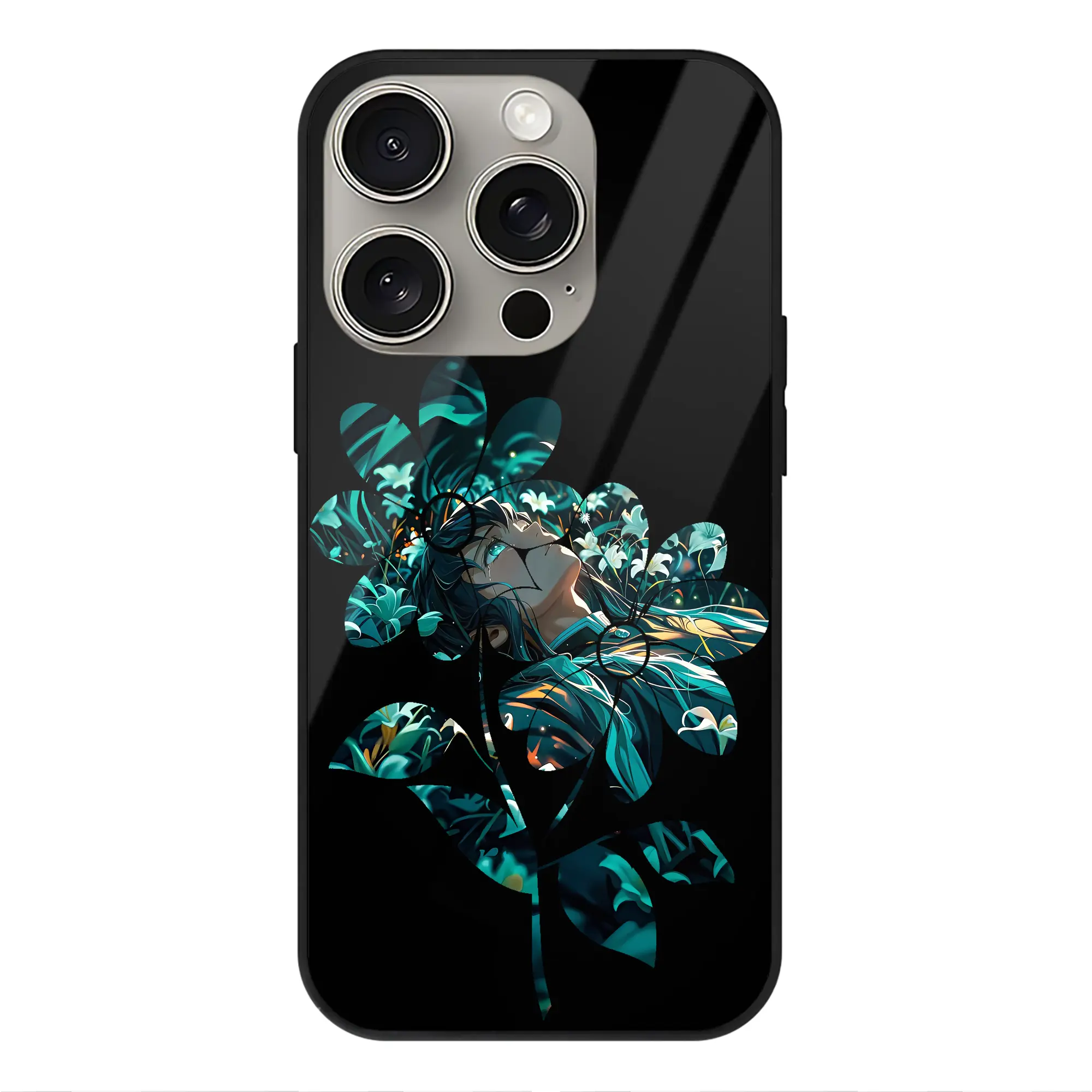 鬼滅の刃 グッズ,時透 無一郎 - IPhone15Pro対応 ・ スマホケース ・ 背面ガラス ・ TPU+強化ガラス ・ 耐衝撃 ・ 黄変防止 ・ ワイヤレス充電対応 ・ 3D立体ボタン