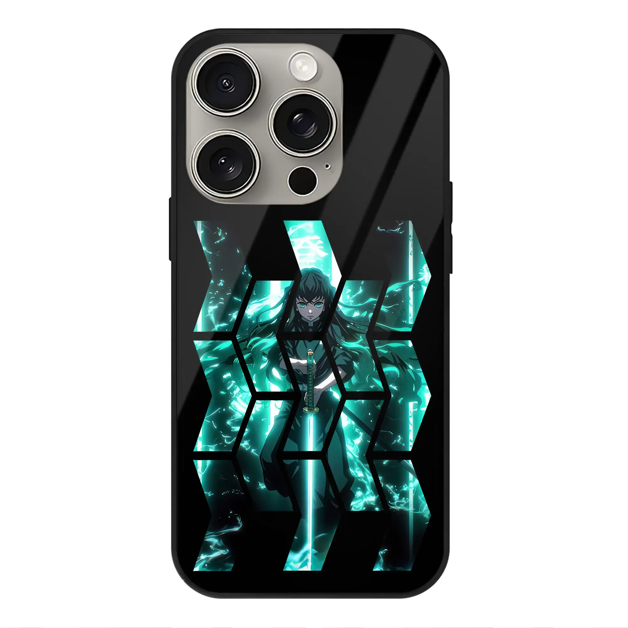 鬼滅の刃 グッズ,時透 無一郎 - IPhone15Pro対応 ・ スマホケース ・ 背面ガラス ・ TPU+強化ガラス ・ 耐衝撃 ・ 黄変防止 ・ ワイヤレス充電対応 ・ 3D立体ボタン