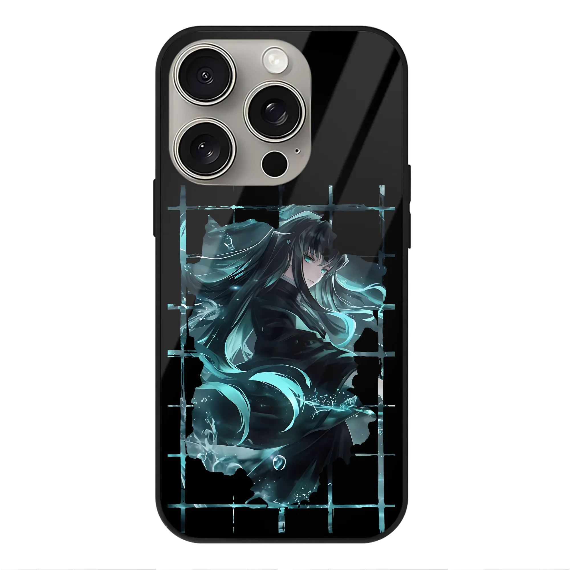 鬼滅の刃 グッズ,時透 無一郎 - IPhone15Pro対応 ・ スマホケース ・ 背面ガラス ・ TPU+強化ガラス ・ 耐衝撃 ・ 黄変防止 ・ ワイヤレス充電対応 ・ 3D立体ボタン