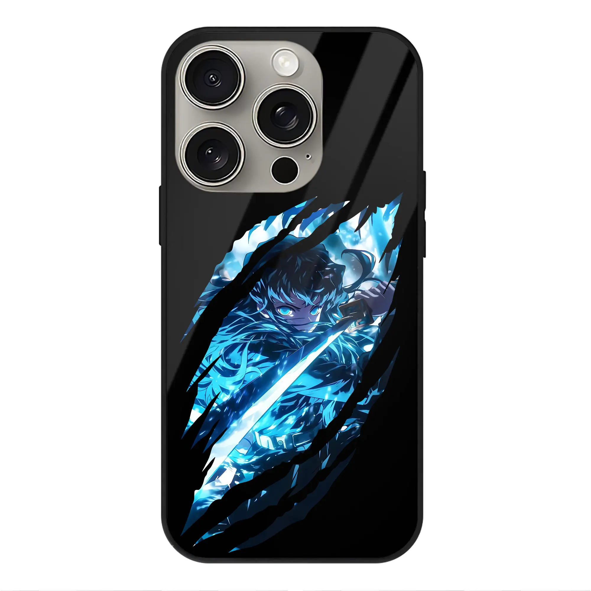 鬼滅の刃 グッズ,時透 無一郎 - IPhone15Pro対応 ・ スマホケース ・ 背面ガラス ・ TPU+強化ガラス ・ 耐衝撃 ・ 黄変防止 ・ ワイヤレス充電対応 ・ 3D立体ボタン