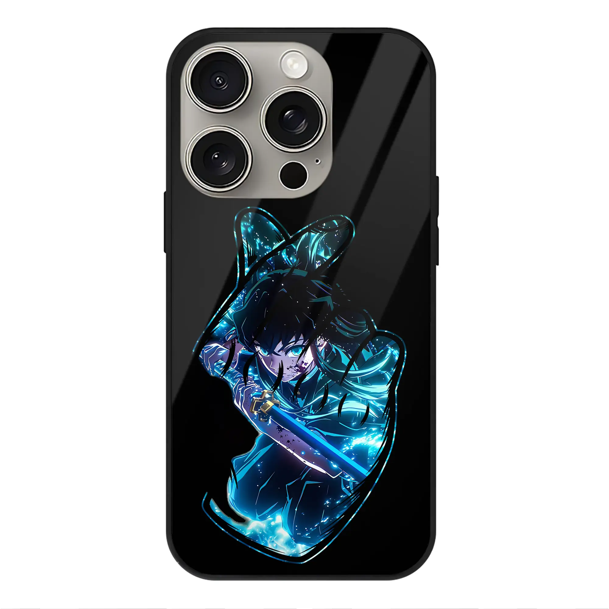 鬼滅の刃 グッズ,時透 無一郎 - IPhone15Pro対応 ・ スマホケース ・ 背面ガラス ・ TPU+強化ガラス ・ 耐衝撃 ・ 黄変防止 ・ ワイヤレス充電対応 ・ 3D立体ボタン