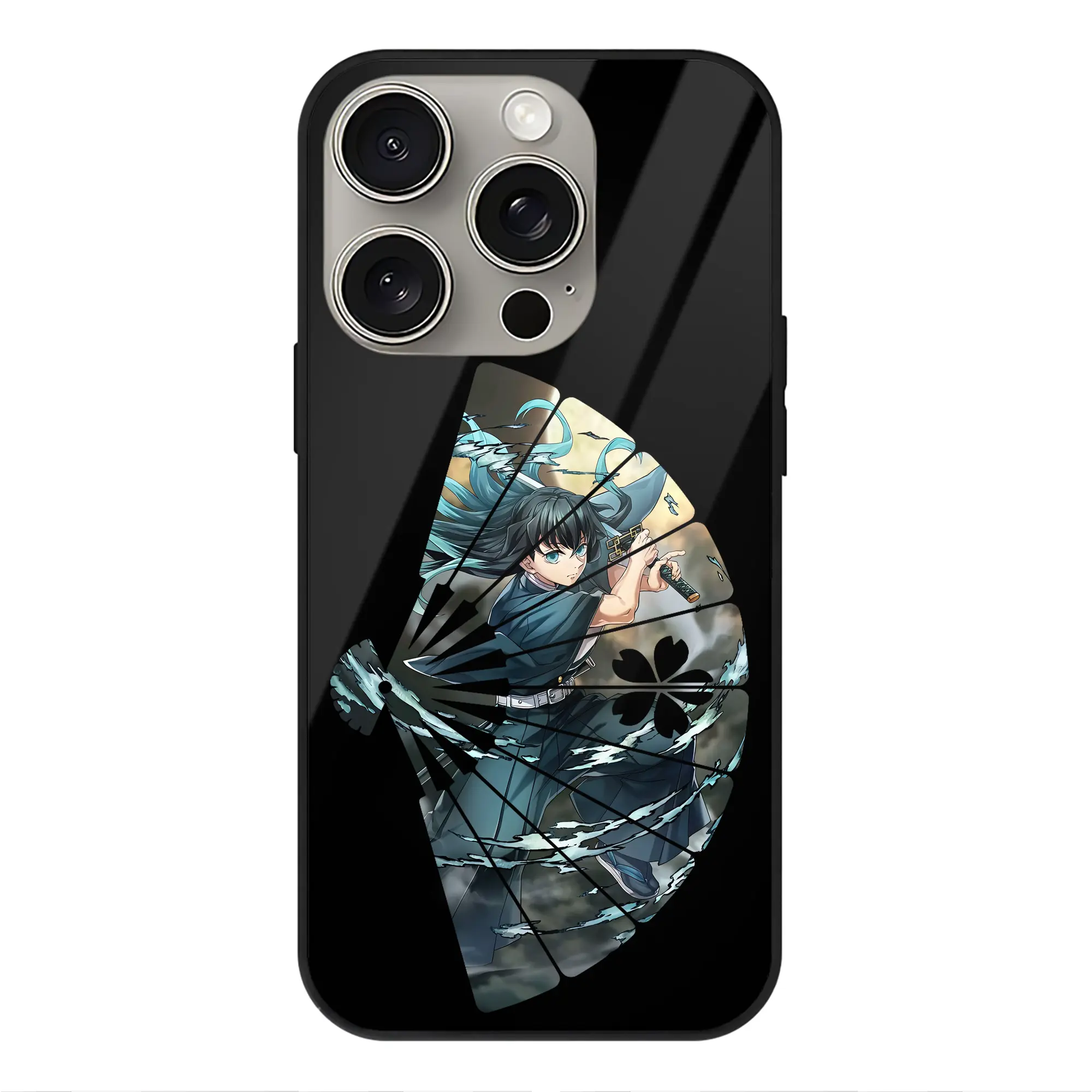 鬼滅の刃 グッズ,時透 無一郎 - IPhone15Pro対応 ・ スマホケース ・ 背面ガラス ・ TPU+強化ガラス ・ 耐衝撃 ・ 黄変防止 ・ ワイヤレス充電対応 ・ 3D立体ボタン