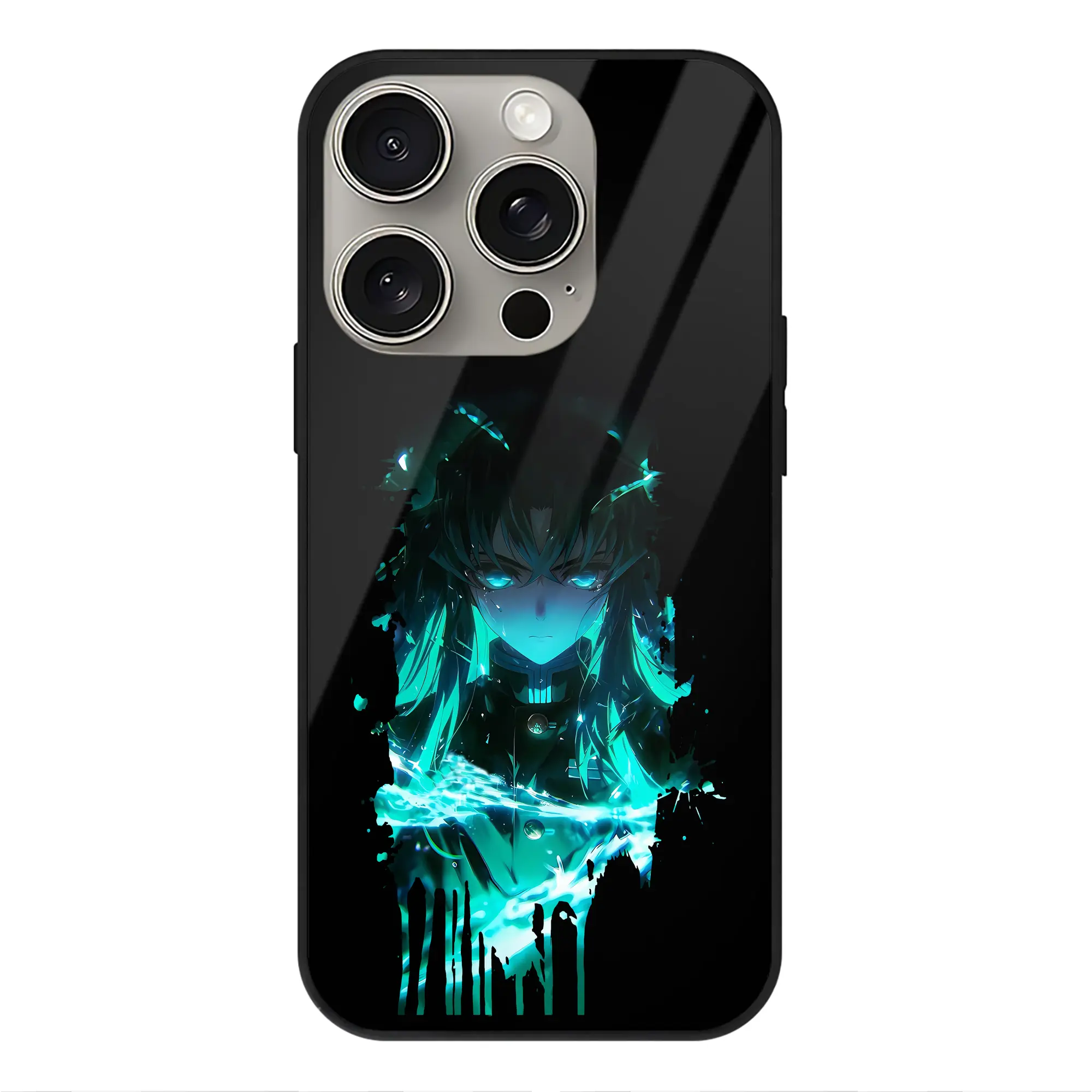 鬼滅の刃 グッズ,時透 無一郎 - IPhone15Pro対応 ・ スマホケース ・ 背面ガラス ・ TPU+強化ガラス ・ 耐衝撃 ・ 黄変防止 ・ ワイヤレス充電対応 ・ 3D立体ボタン