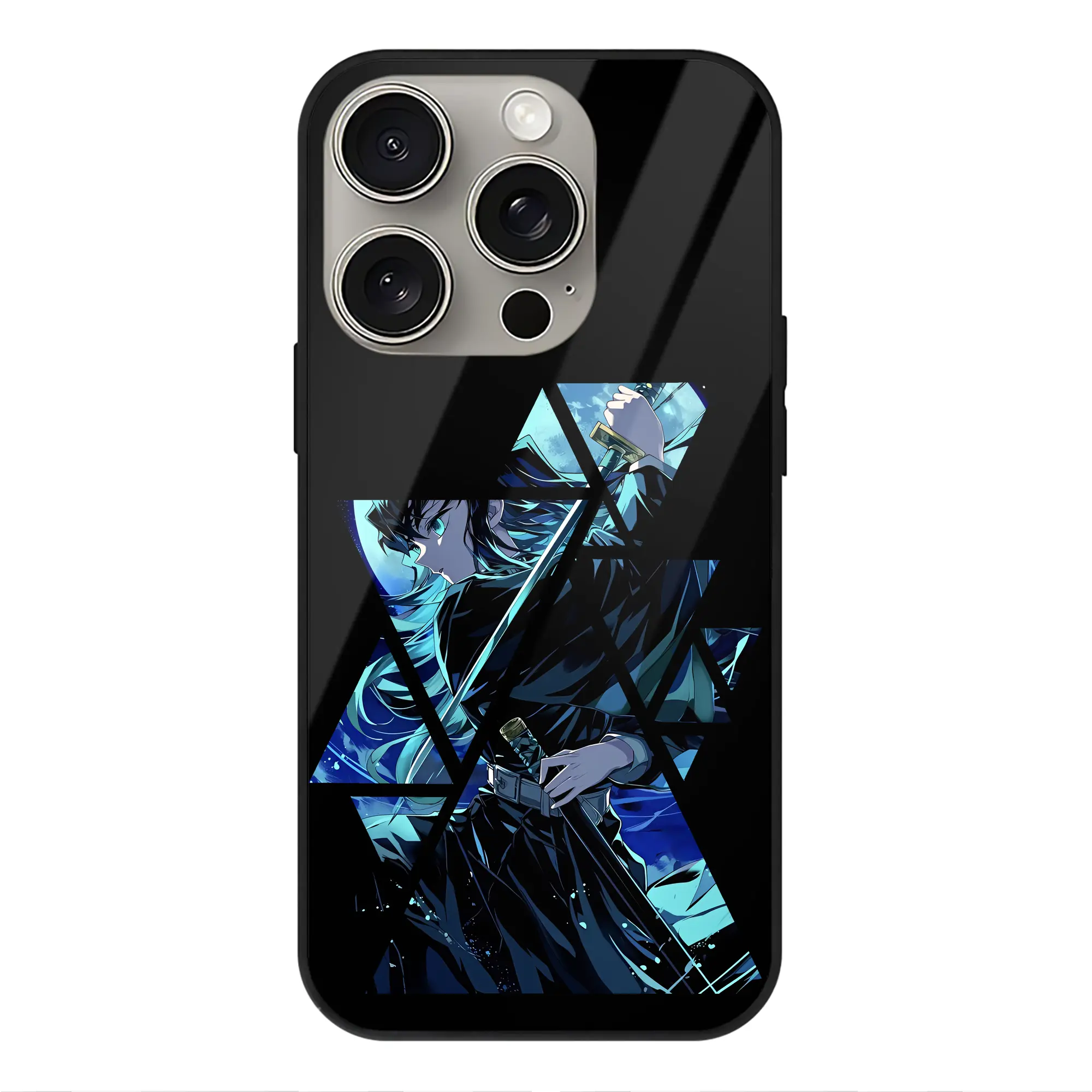 鬼滅の刃 グッズ,時透 無一郎 - IPhone15Pro対応 ・ スマホケース ・ 背面ガラス ・ TPU+強化ガラス ・ 耐衝撃 ・ 黄変防止 ・ ワイヤレス充電対応 ・ 3D立体ボタン