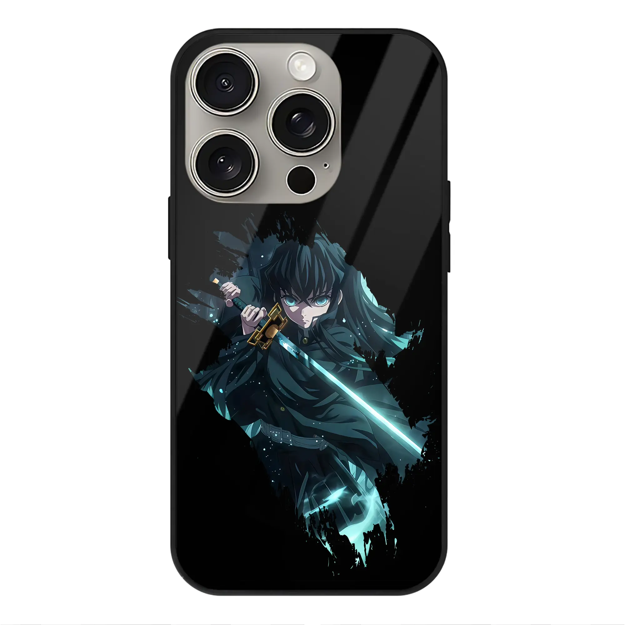 鬼滅の刃 グッズ,時透 無一郎 - IPhone15Pro対応 ・ スマホケース ・ 背面ガラス ・ TPU+強化ガラス ・ 耐衝撃 ・ 黄変防止 ・ ワイヤレス充電対応 ・ 3D立体ボタン