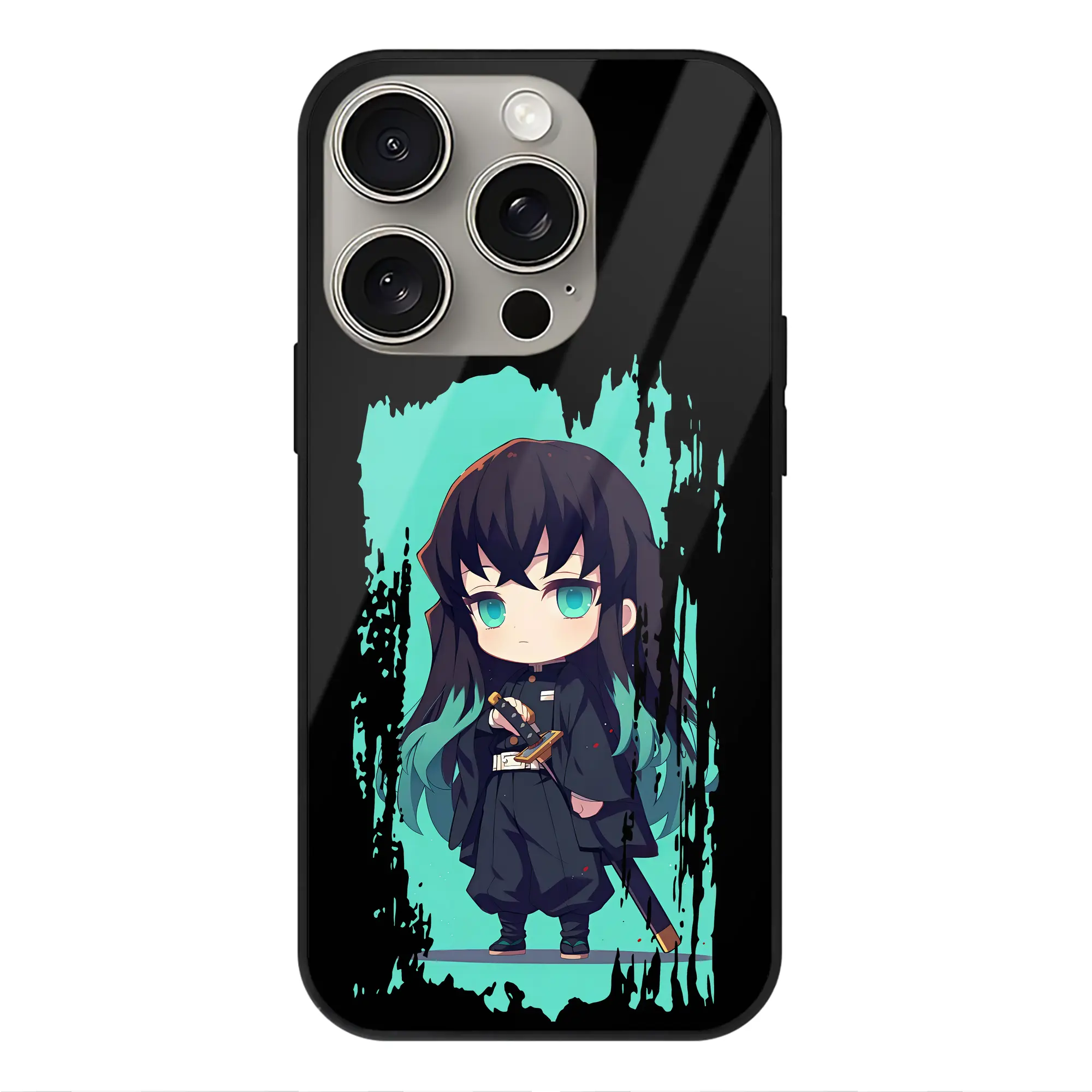 鬼滅の刃 グッズ,時透 無一郎 - IPhone15Pro対応 ・ スマホケース ・ 背面ガラス ・ TPU+強化ガラス ・ 耐衝撃 ・ 黄変防止 ・ ワイヤレス充電対応 ・ 3D立体ボタン