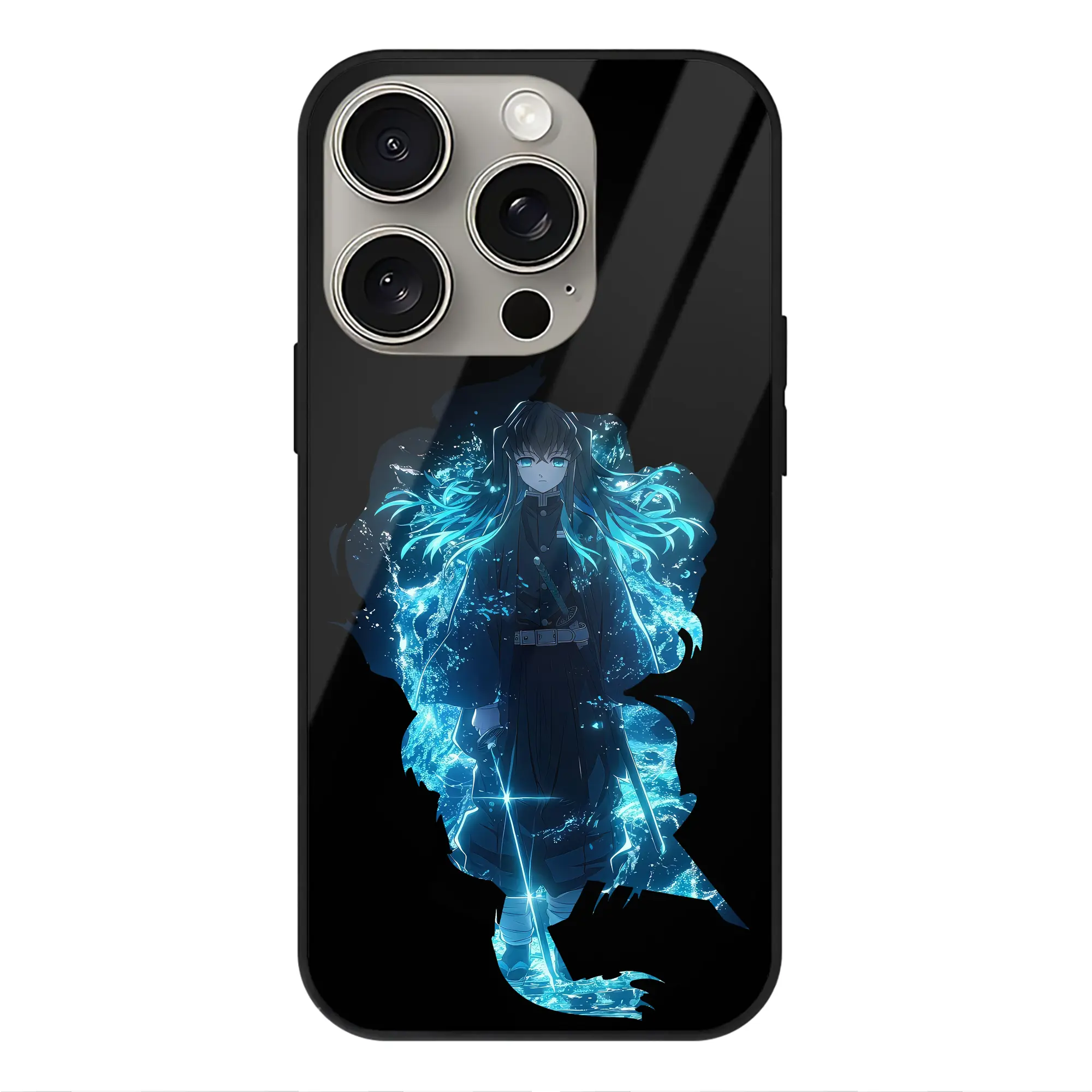 鬼滅の刃 グッズ,時透 無一郎 - IPhone15Pro対応 ・ スマホケース ・ 背面ガラス ・ TPU+強化ガラス ・ 耐衝撃 ・ 黄変防止 ・ ワイヤレス充電対応 ・ 3D立体ボタン