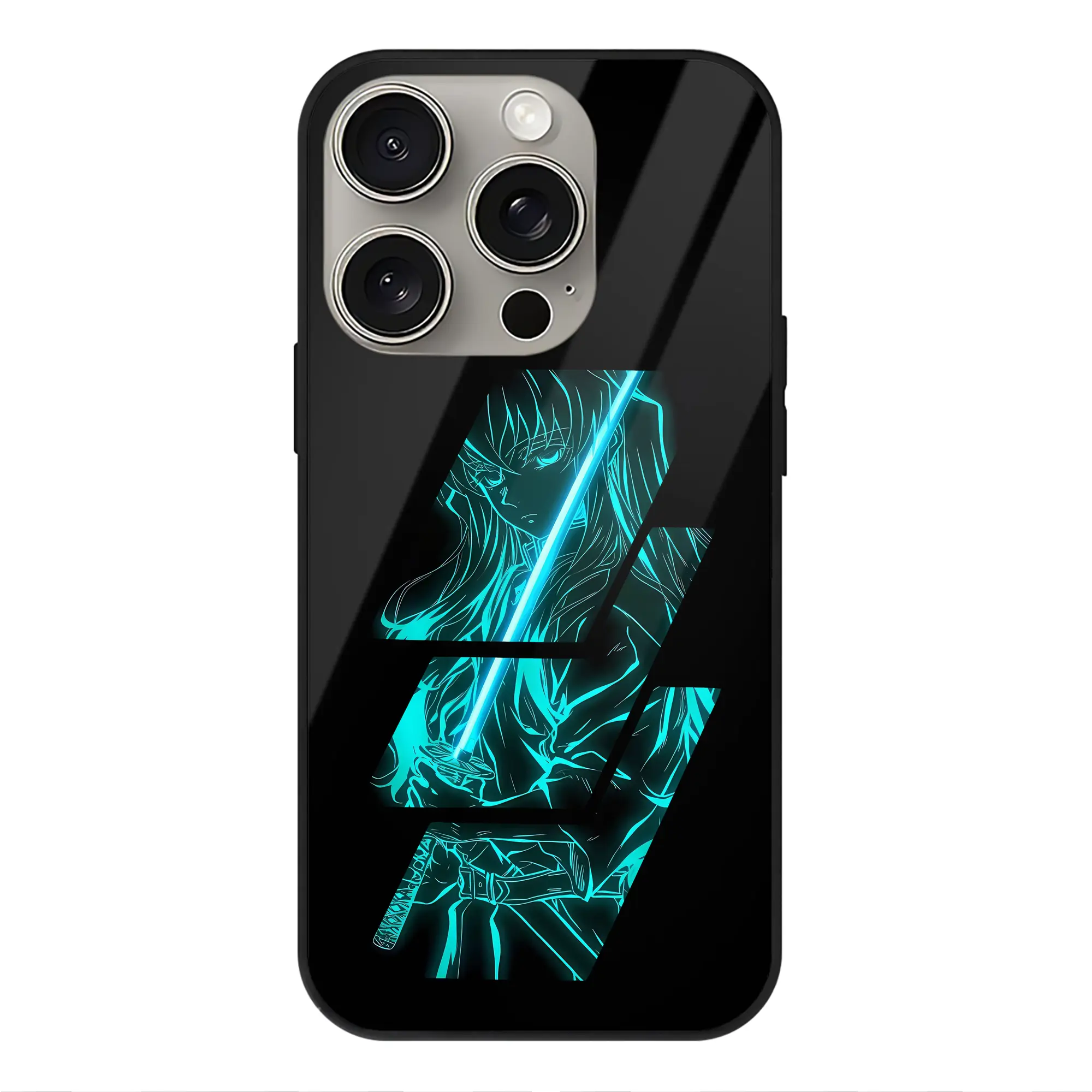 鬼滅の刃 グッズ,時透 無一郎 - IPhone15Pro対応 ・ スマホケース ・ 背面ガラス ・ TPU+強化ガラス ・ 耐衝撃 ・ 黄変防止 ・ ワイヤレス充電対応 ・ 3D立体ボタン