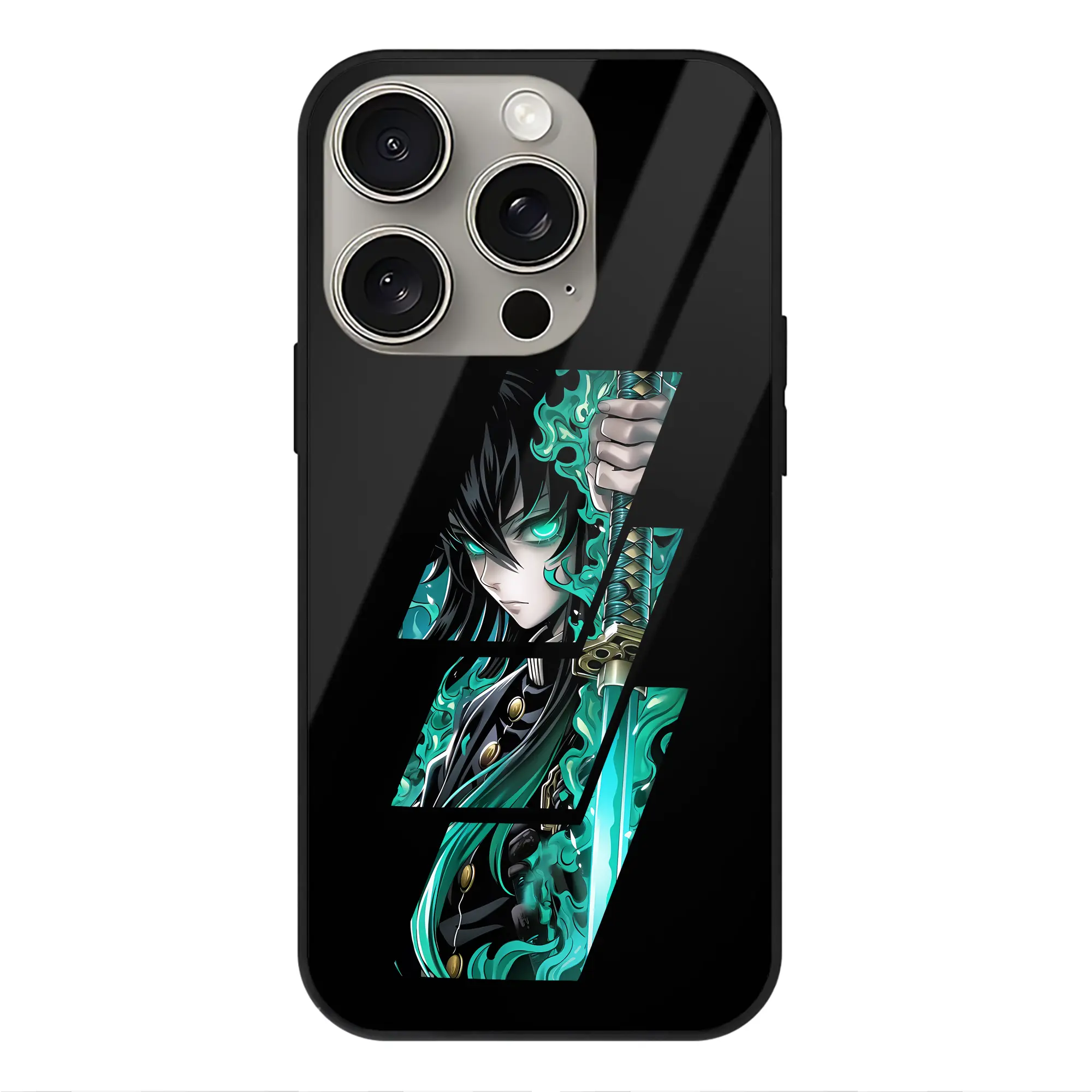 鬼滅の刃 グッズ,時透 無一郎 - IPhone15Pro対応 ・ スマホケース ・ 背面ガラス ・ TPU+強化ガラス ・ 耐衝撃 ・ 黄変防止 ・ ワイヤレス充電対応 ・ 3D立体ボタン