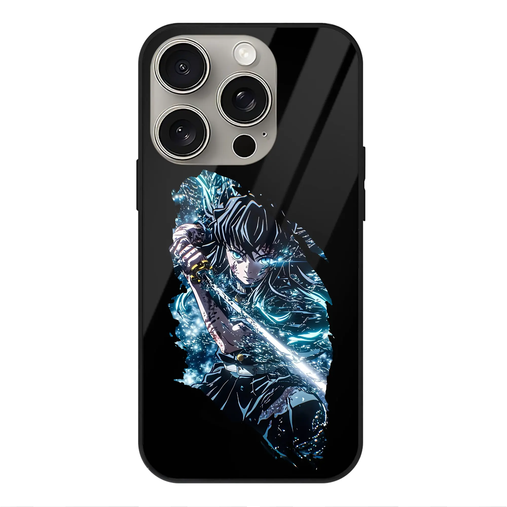 鬼滅の刃 グッズ,時透 無一郎 - IPhone15Pro対応 ・ スマホケース ・ 背面ガラス ・ TPU+強化ガラス ・ 耐衝撃 ・ 黄変防止 ・ ワイヤレス充電対応 ・ 3D立体ボタン