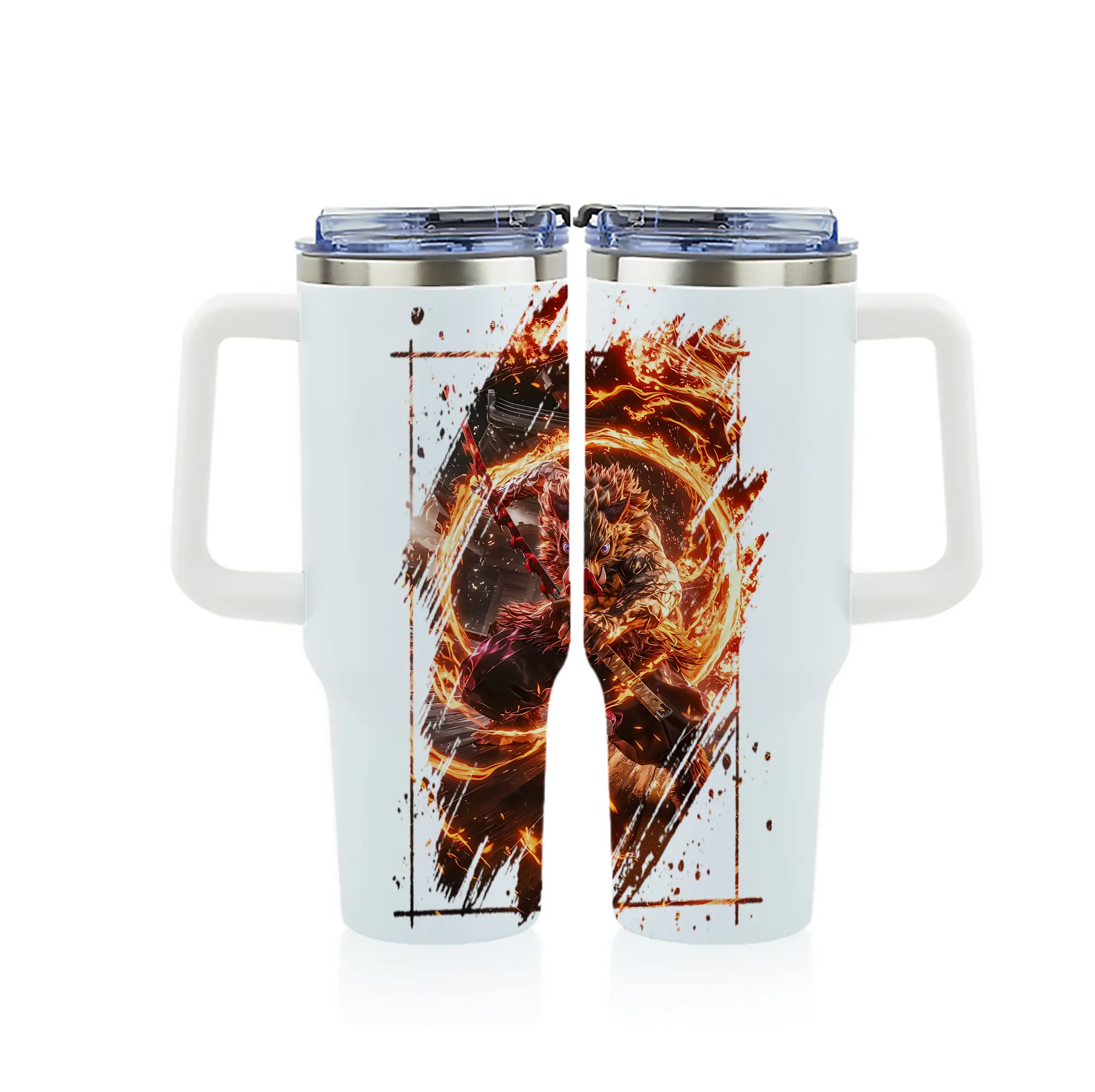 鬼滅の刃 グッズ,嘴平 伊之助 - 1200mL フルプリント車用タンブラー ・ 304ステンレス 内側 ・ 201ステンレス 外側 ・ 保温 保冷 ・ 通勤 ドライブ アウトドア用