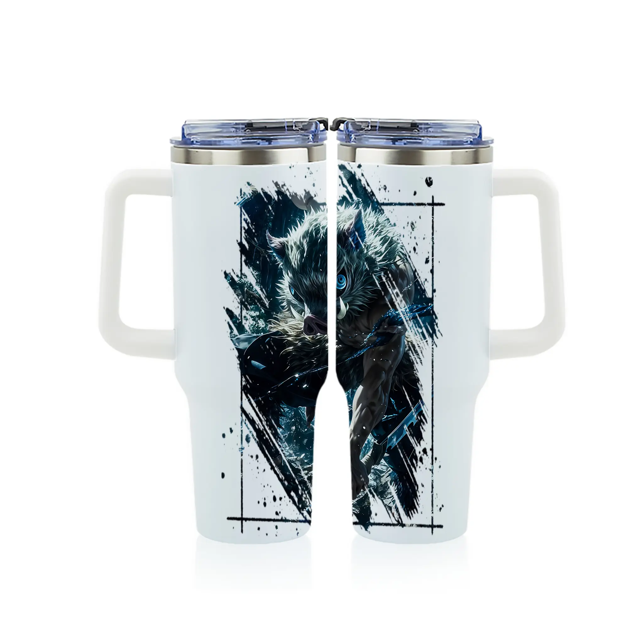 鬼滅の刃 グッズ,嘴平 伊之助 - 1200mL フルプリント車用タンブラー ・ 304ステンレス 内側 ・ 201ステンレス 外側 ・ 保温 保冷 ・ 通勤 ドライブ アウトドア用