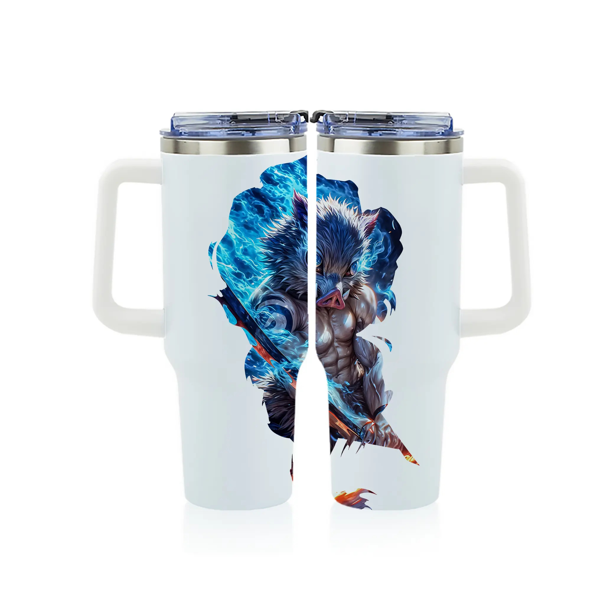 鬼滅の刃 グッズ,嘴平 伊之助 - 1200mL フルプリント車用タンブラー ・ 304ステンレス 内側 ・ 201ステンレス 外側 ・ 保温 保冷 ・ 通勤 ドライブ アウトドア用