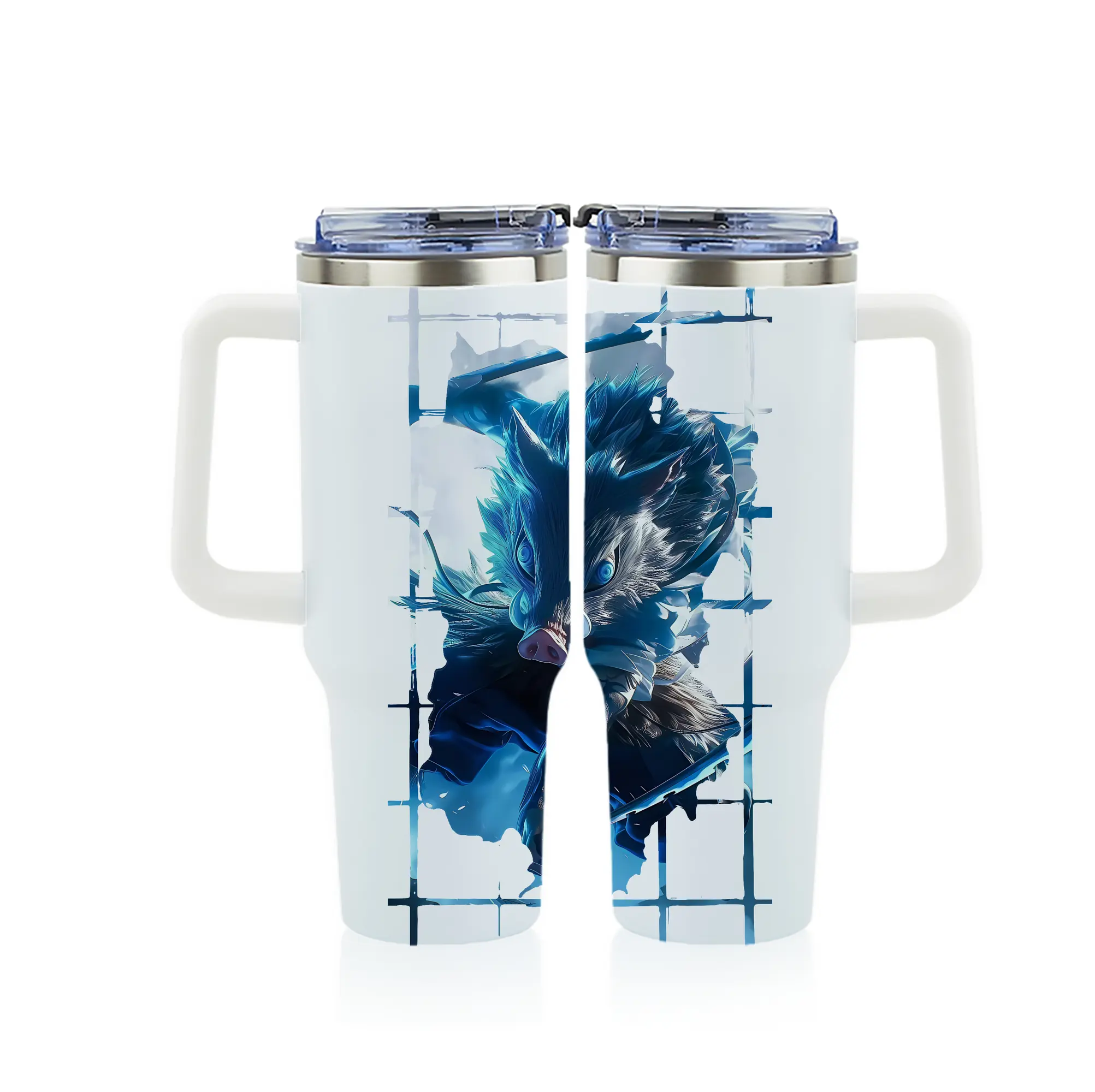 鬼滅の刃 グッズ,嘴平 伊之助 - 1200mL フルプリント車用タンブラー ・ 304ステンレス 内側 ・ 201ステンレス 外側 ・ 保温 保冷 ・ 通勤 ドライブ アウトドア用