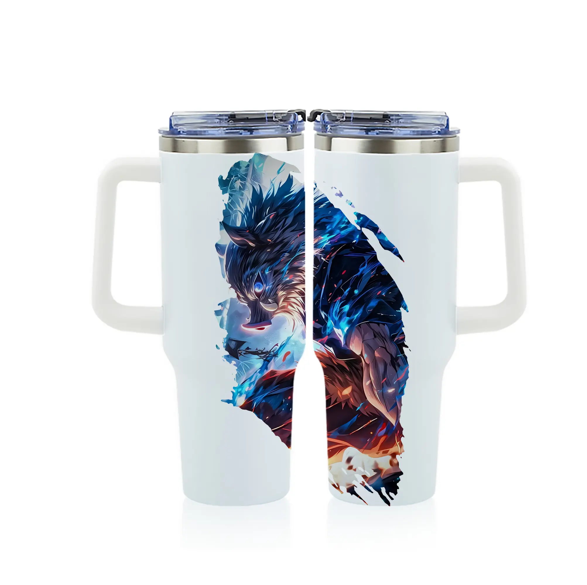 鬼滅の刃 グッズ,嘴平 伊之助 - 1200mL フルプリント車用タンブラー ・ 304ステンレス 内側 ・ 201ステンレス 外側 ・ 保温 保冷 ・ 通勤 ドライブ アウトドア用