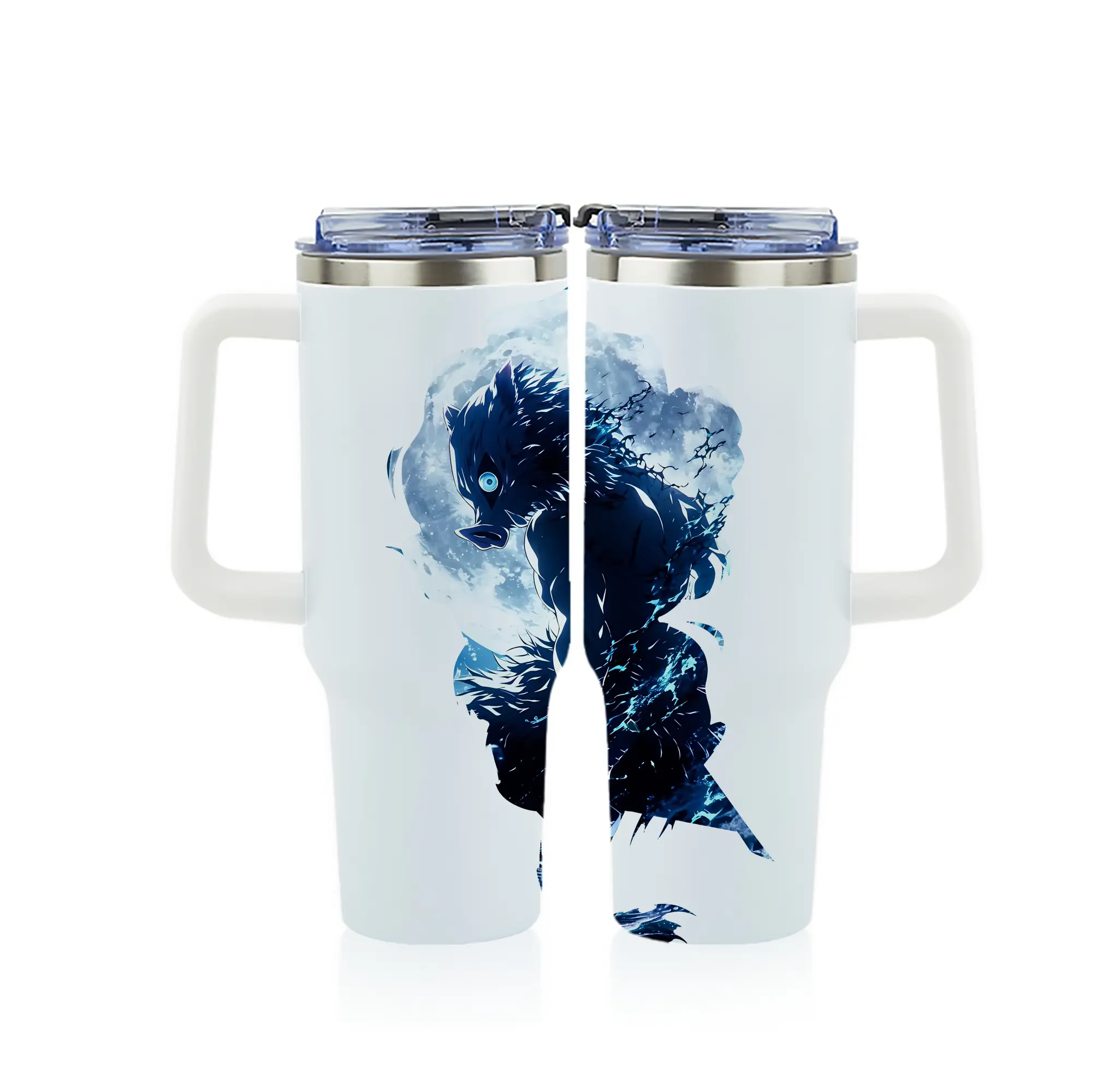 鬼滅の刃 グッズ,嘴平 伊之助 - 1200mL フルプリント車用タンブラー ・ 304ステンレス 内側 ・ 201ステンレス 外側 ・ 保温 保冷 ・ 通勤 ドライブ アウトドア用