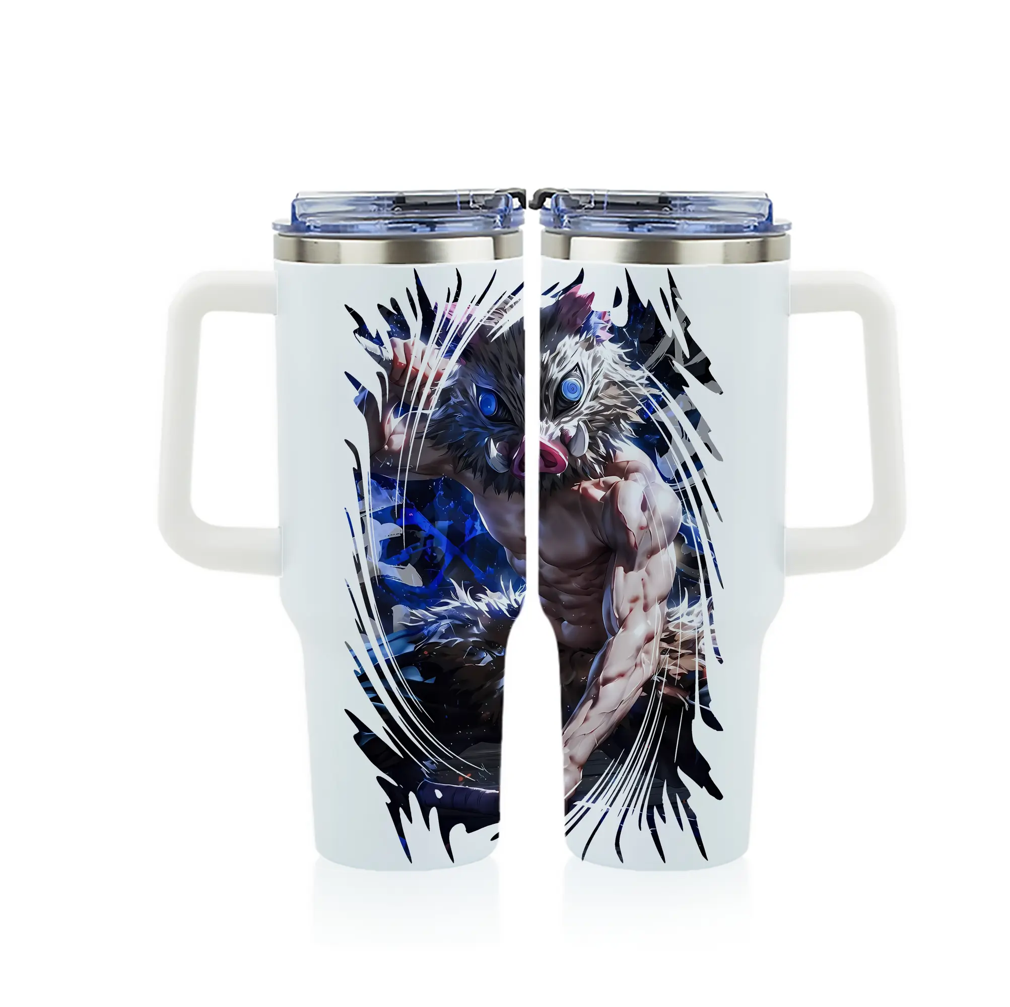 鬼滅の刃 グッズ,嘴平 伊之助 - 1200mL フルプリント車用タンブラー ・ 304ステンレス 内側 ・ 201ステンレス 外側 ・ 保温 保冷 ・ 通勤 ドライブ アウトドア用