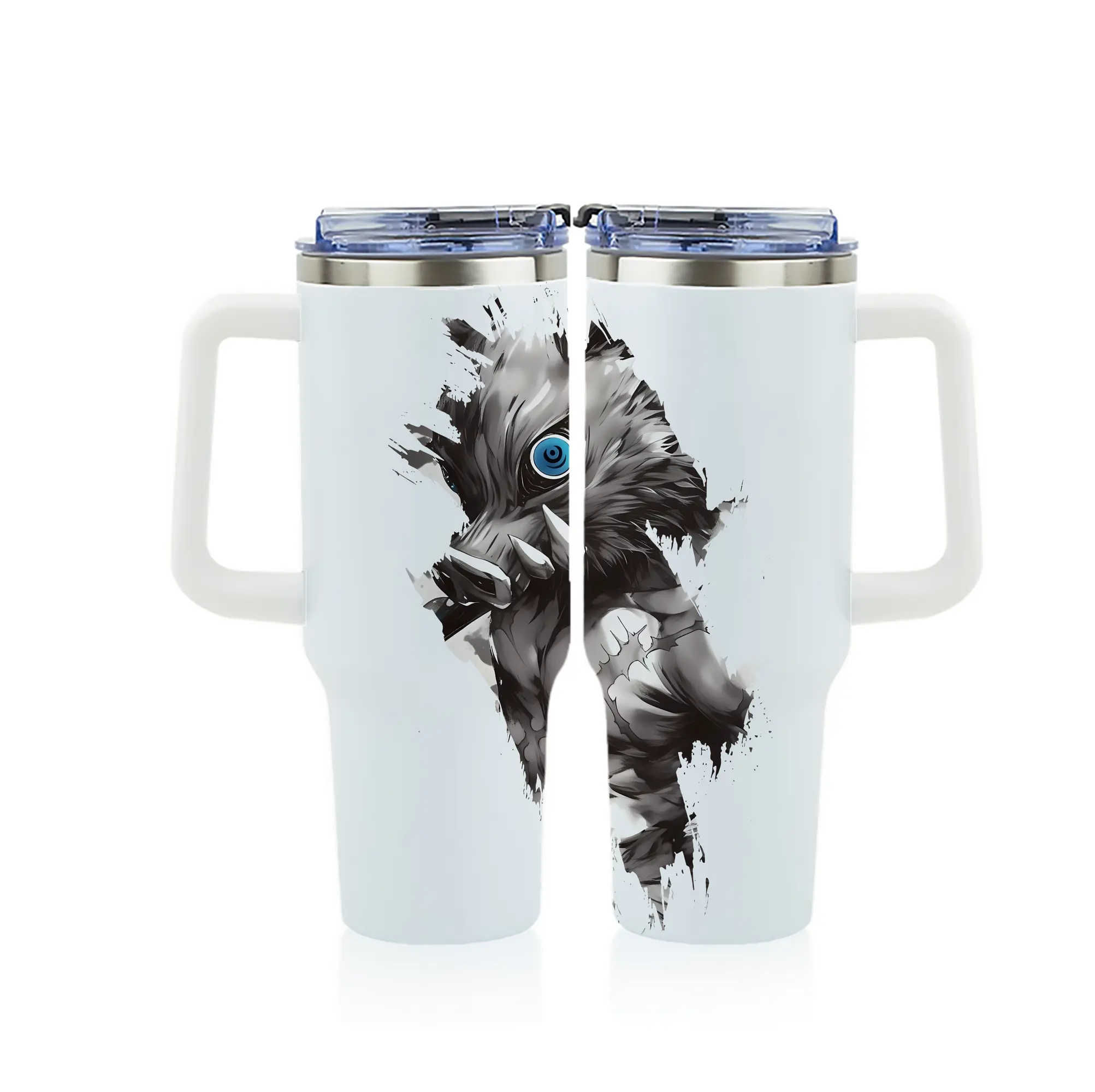 鬼滅の刃 グッズ,嘴平 伊之助 - 1200mL フルプリント車用タンブラー ・ 304ステンレス 内側 ・ 201ステンレス 外側 ・ 保温 保冷 ・ 通勤 ドライブ アウトドア用