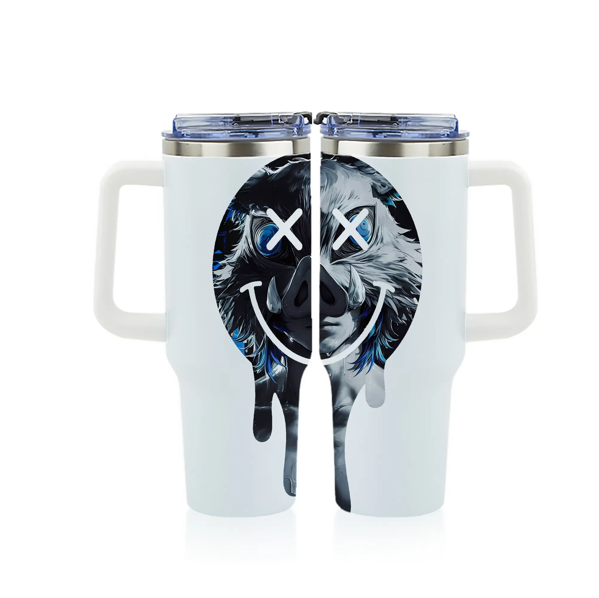 鬼滅の刃 グッズ,嘴平 伊之助 - 1200mL フルプリント車用タンブラー ・ 304ステンレス 内側 ・ 201ステンレス 外側 ・ 保温 保冷 ・ 通勤 ドライブ アウトドア用