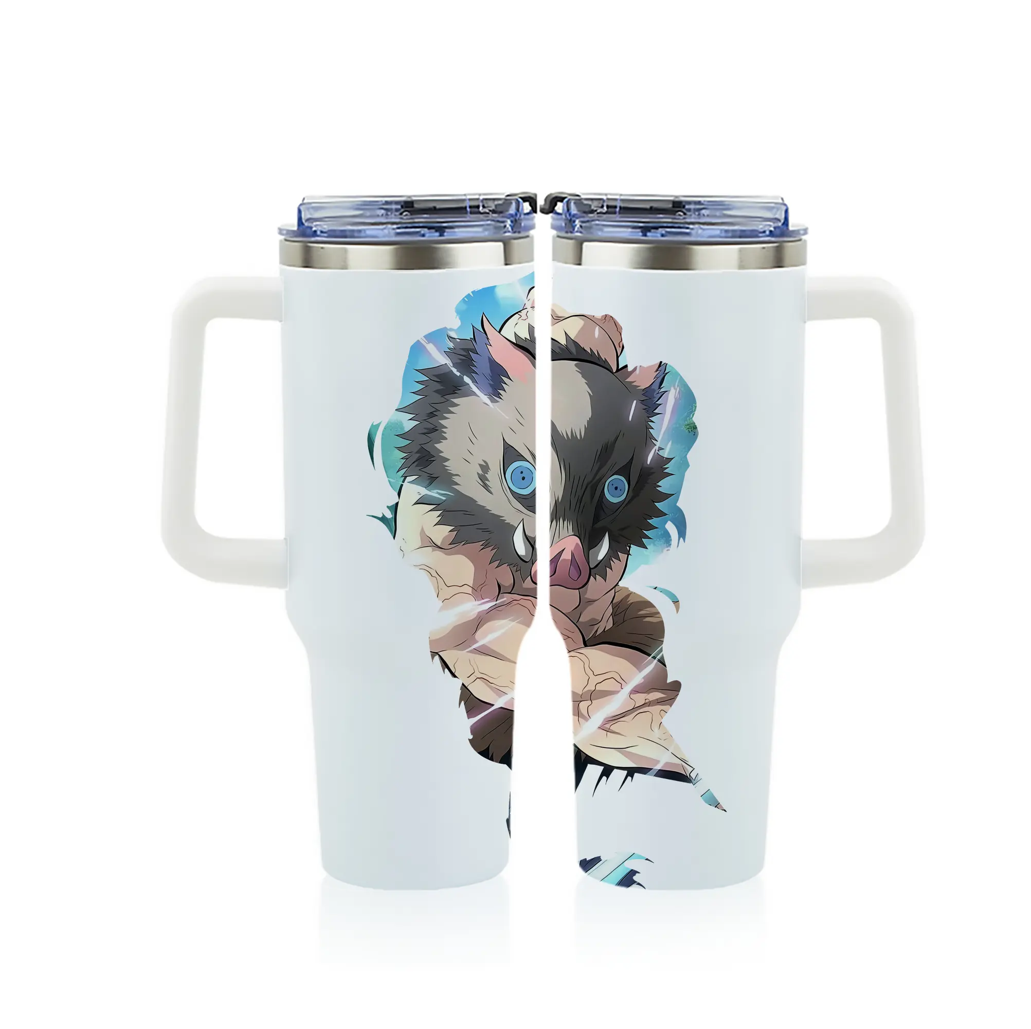 鬼滅の刃 グッズ,嘴平 伊之助 - 1200mL フルプリント車用タンブラー ・ 304ステンレス 内側 ・ 201ステンレス 外側 ・ 保温 保冷 ・ 通勤 ドライブ アウトドア用