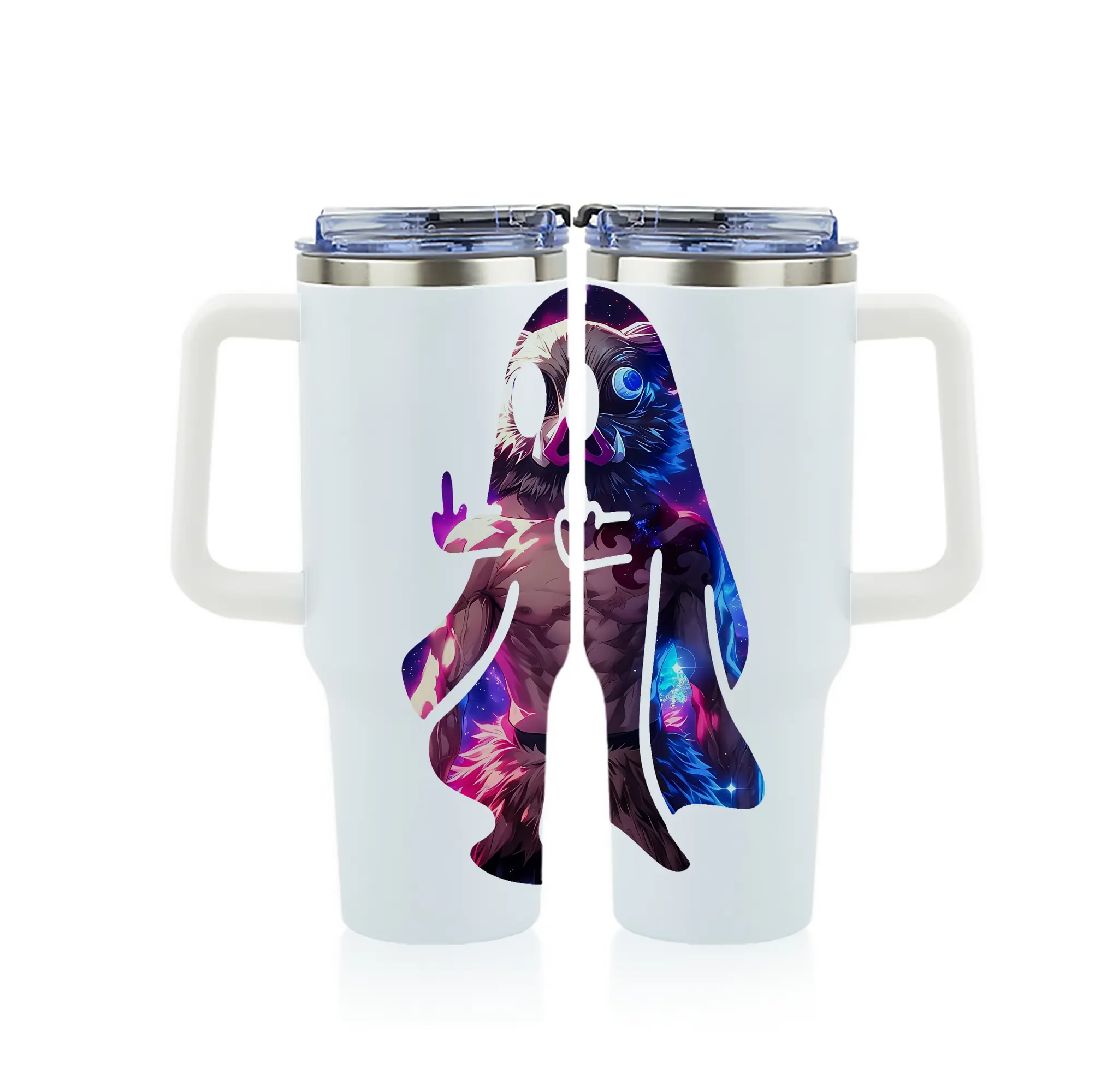 鬼滅の刃 グッズ,嘴平 伊之助 - 1200mL フルプリント車用タンブラー ・ 304ステンレス 内側 ・ 201ステンレス 外側 ・ 保温 保冷 ・ 通勤 ドライブ アウトドア用