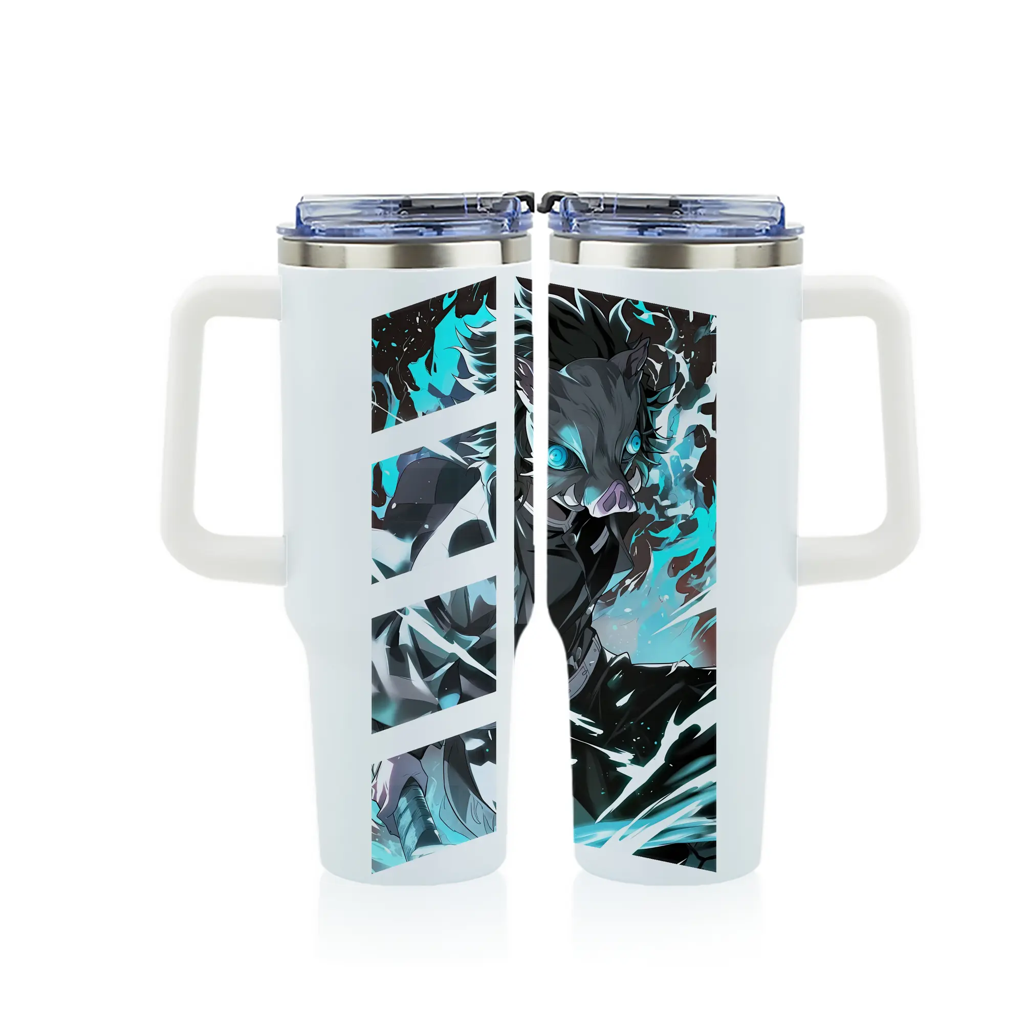 鬼滅の刃 グッズ,嘴平 伊之助 - 1200mL フルプリント車用タンブラー ・ 304ステンレス 内側 ・ 201ステンレス 外側 ・ 保温 保冷 ・ 通勤 ドライブ アウトドア用