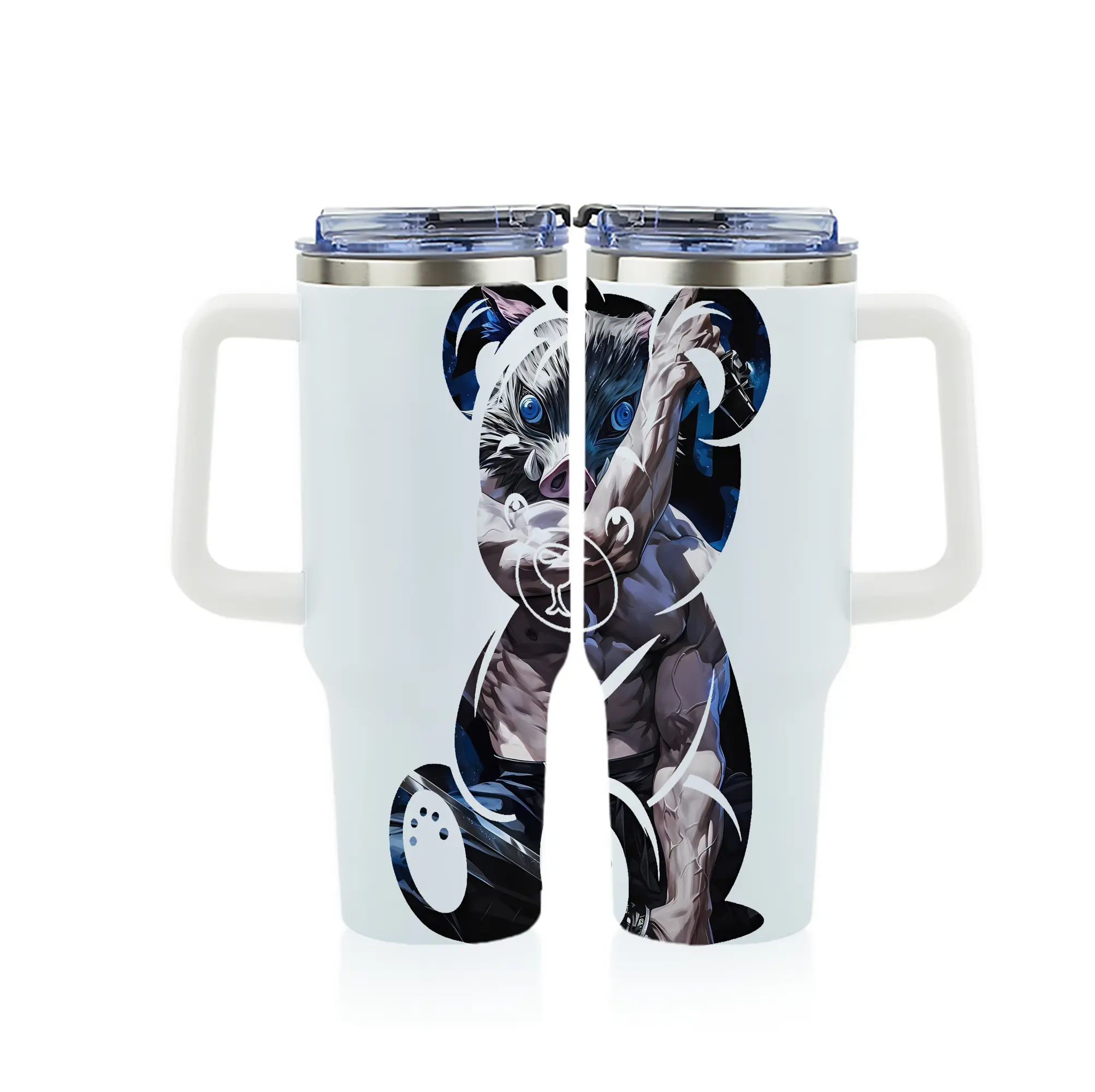鬼滅の刃 グッズ,嘴平 伊之助 - 1200mL フルプリント車用タンブラー ・ 304ステンレス 内側 ・ 201ステンレス 外側 ・ 保温 保冷 ・ 通勤 ドライブ アウトドア用