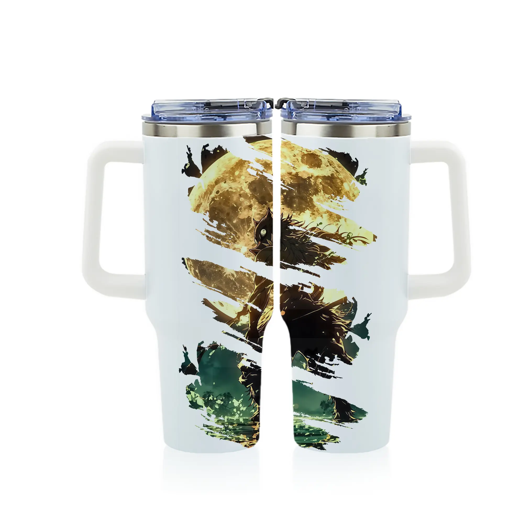 鬼滅の刃 グッズ,嘴平 伊之助 - 1200mL フルプリント車用タンブラー ・ 304ステンレス 内側 ・ 201ステンレス 外側 ・ 保温 保冷 ・ 通勤 ドライブ アウトドア用